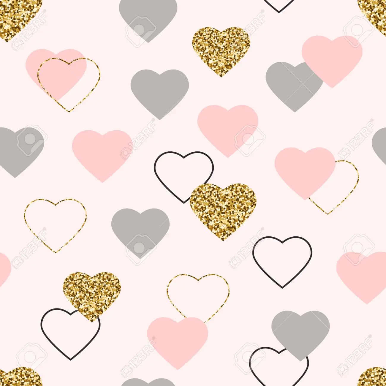 glitter pink hearts, pink gray, gold glitter, HD Desktop Wallpaper