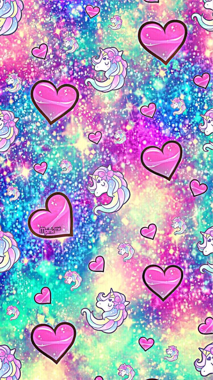 hearts, glitter, unicorns, HD Phone Wallpaper