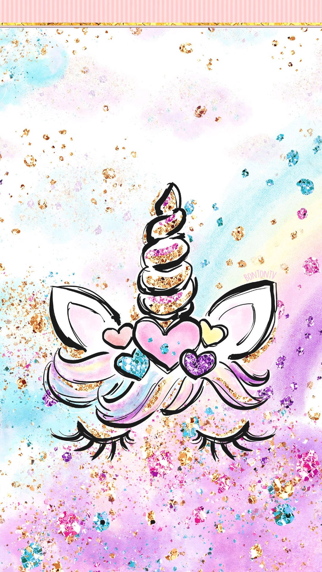 unicorn, glittery horn, heart accents, Full HD Phone Wallpaper