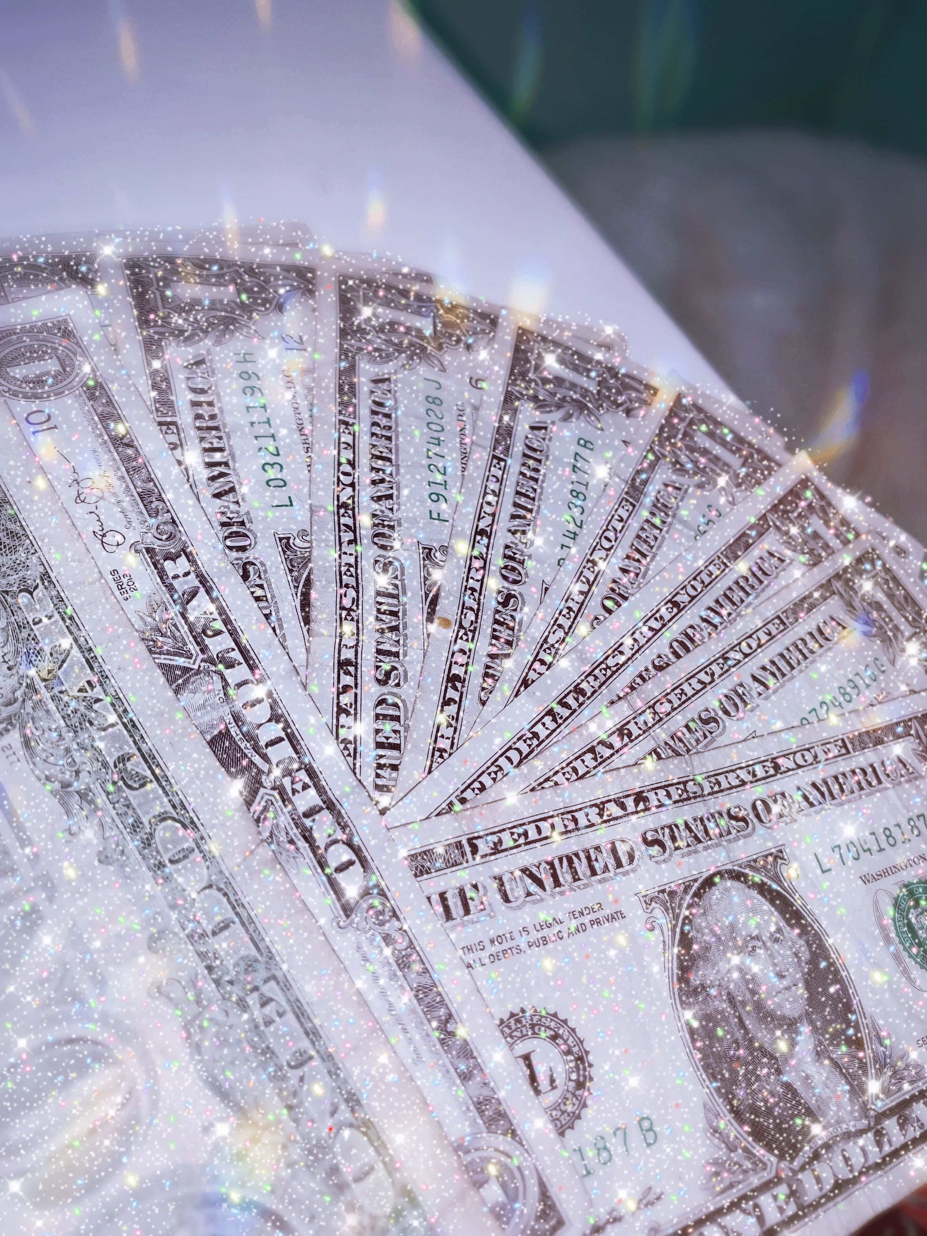 boujee aesthetic, glitter, dollar bills, 4K Phone Wallpaper