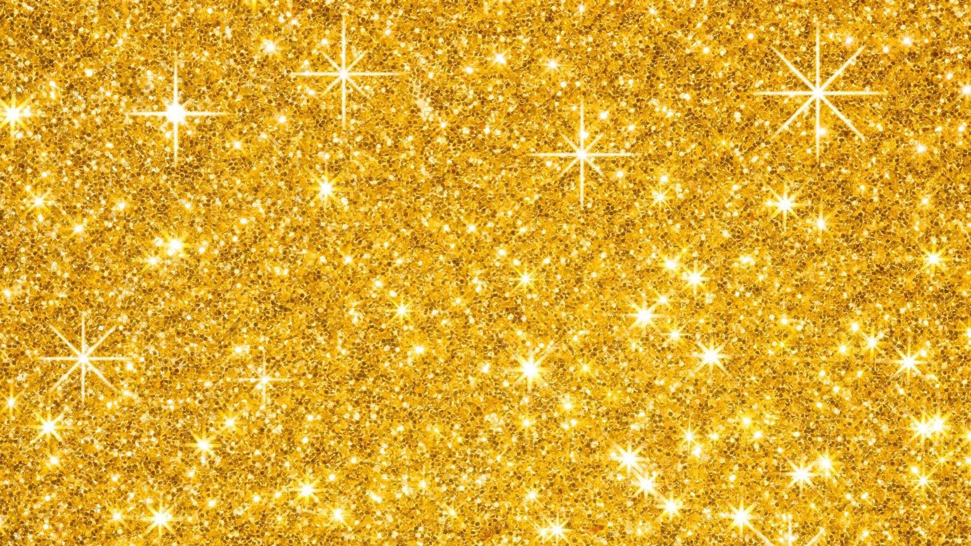 Sparkling Plain Gold, golden glitter, sparkling white starbursts, Full HD Desktop Wallpaper