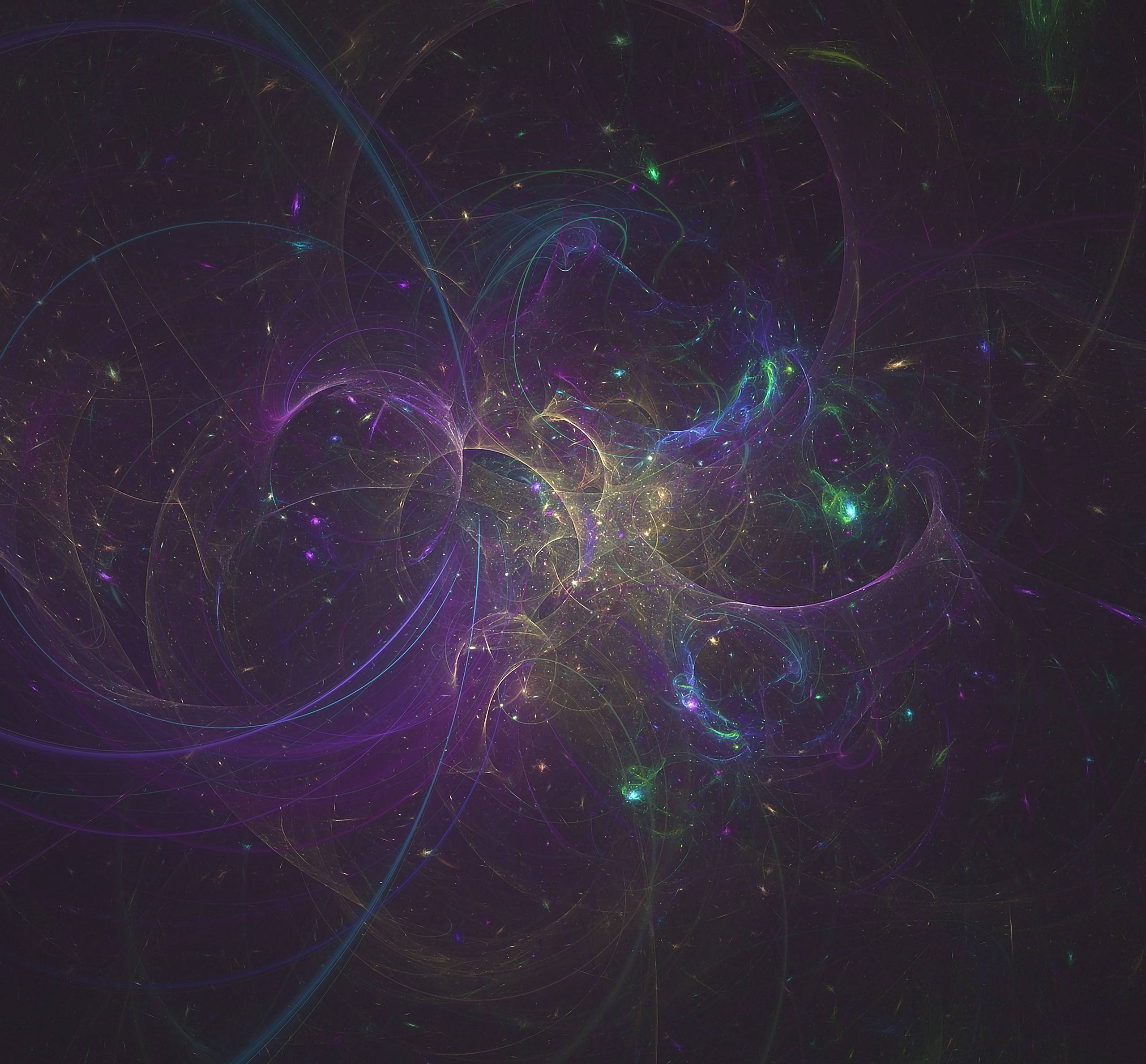 galactic fractal, purple teal, gold glow, 2K Desktop Wallpaper
