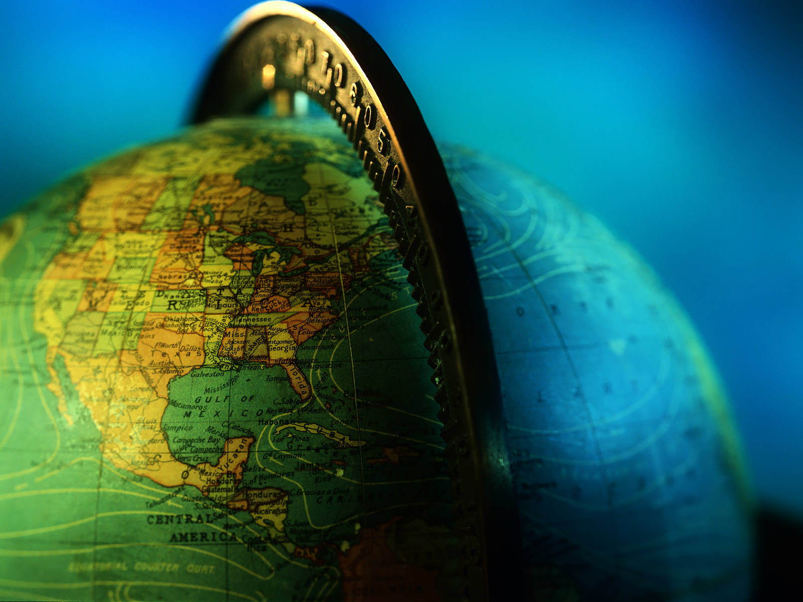 world globe, coin, blue gradient background, HD Desktop Wallpaper