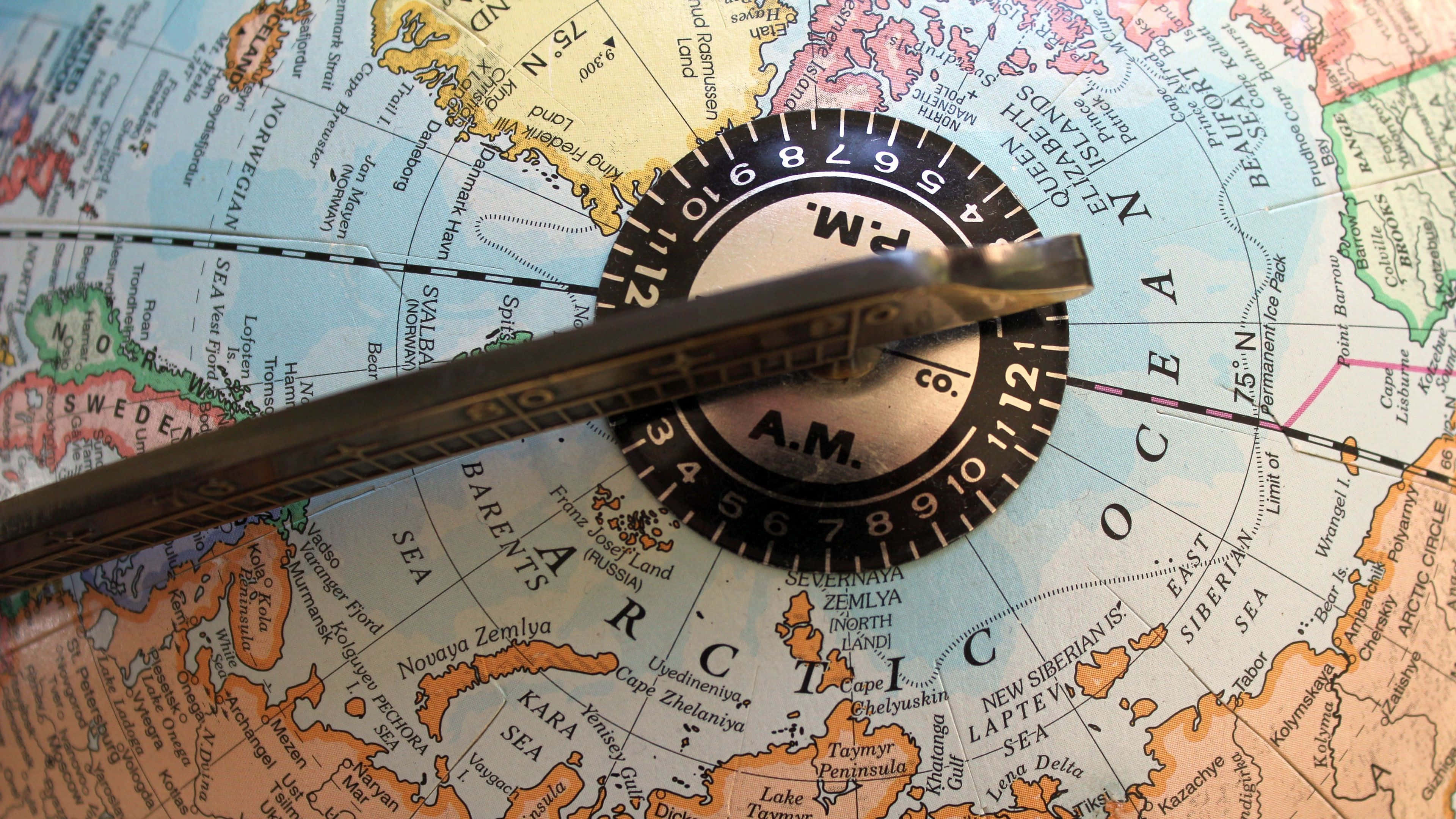Globe Map, time zones, Arctic regions, 4K Desktop Wallpaper