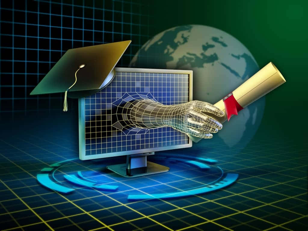 digital hand, computer monitor, diploma, SD Desktop Wallpaper