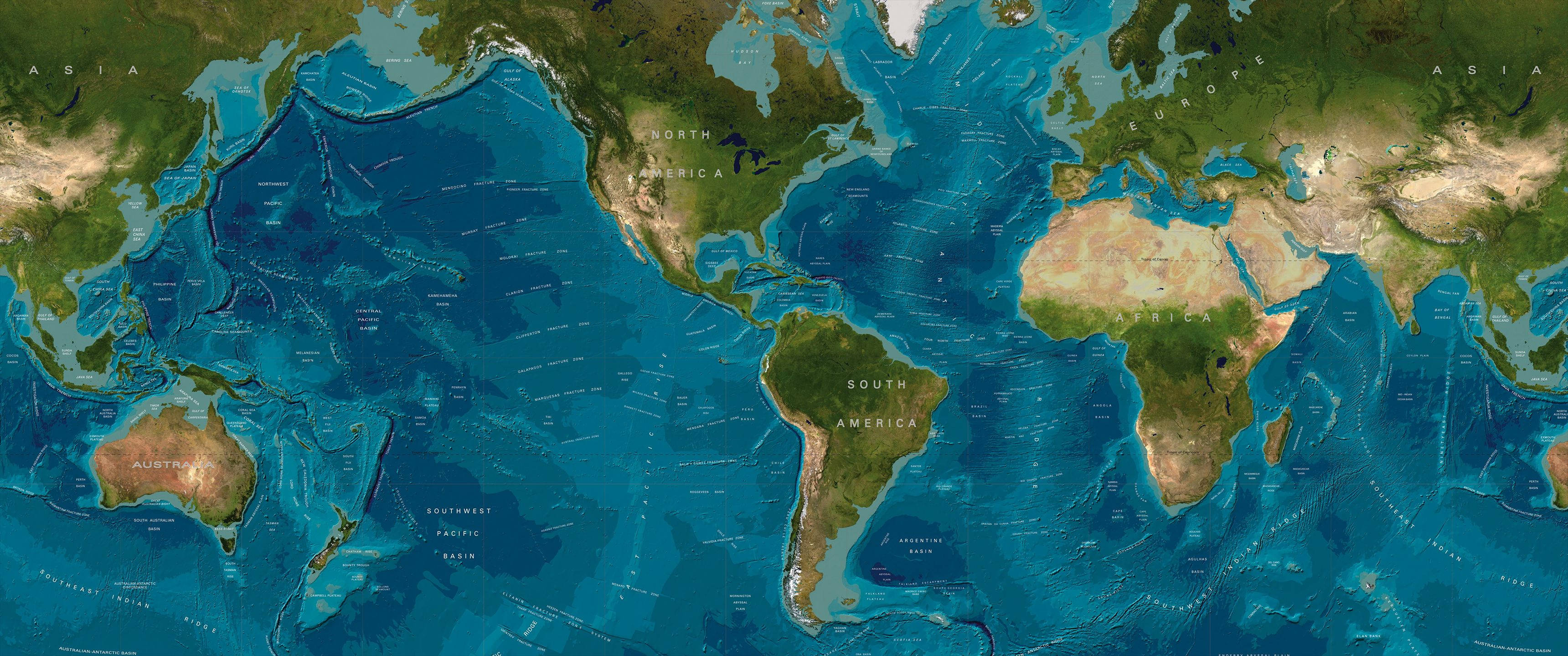 ultrawide world map, global map, continents, 2K Desktop Wallpaper