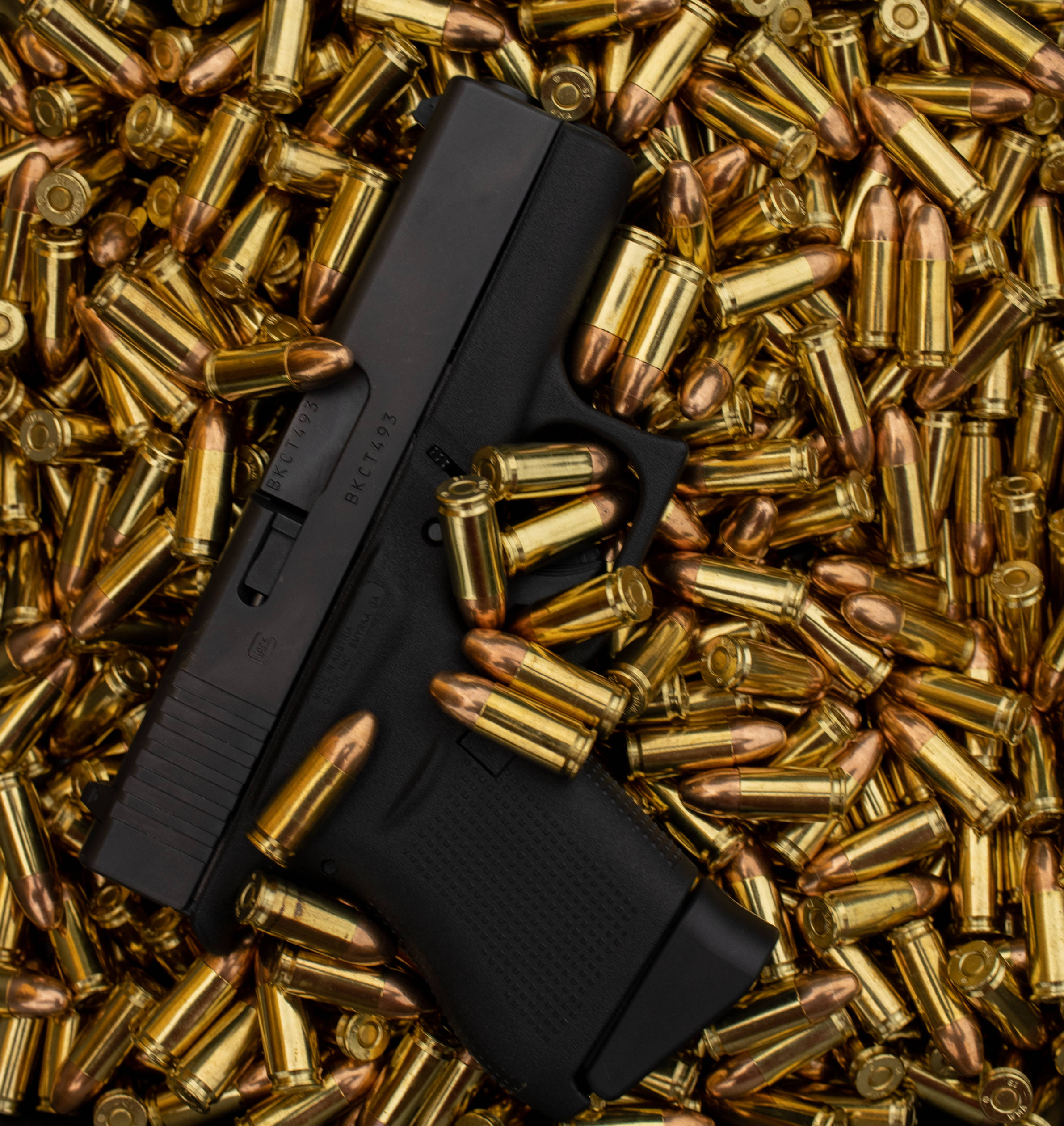 Glock, black handgun, brass bullets, Full HD Phone Wallpaper