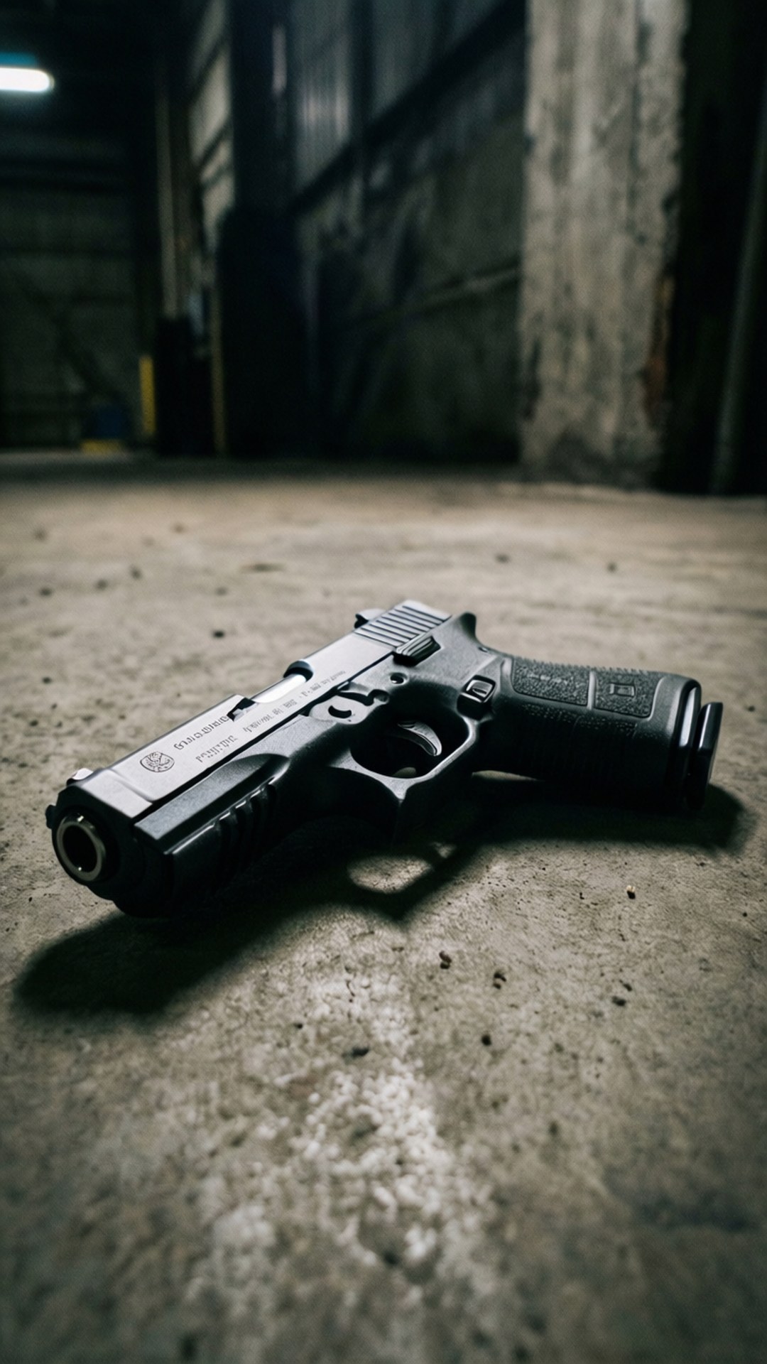 Glock, black handgun, gritty concrete floor, Full HD Phone Wallpaper