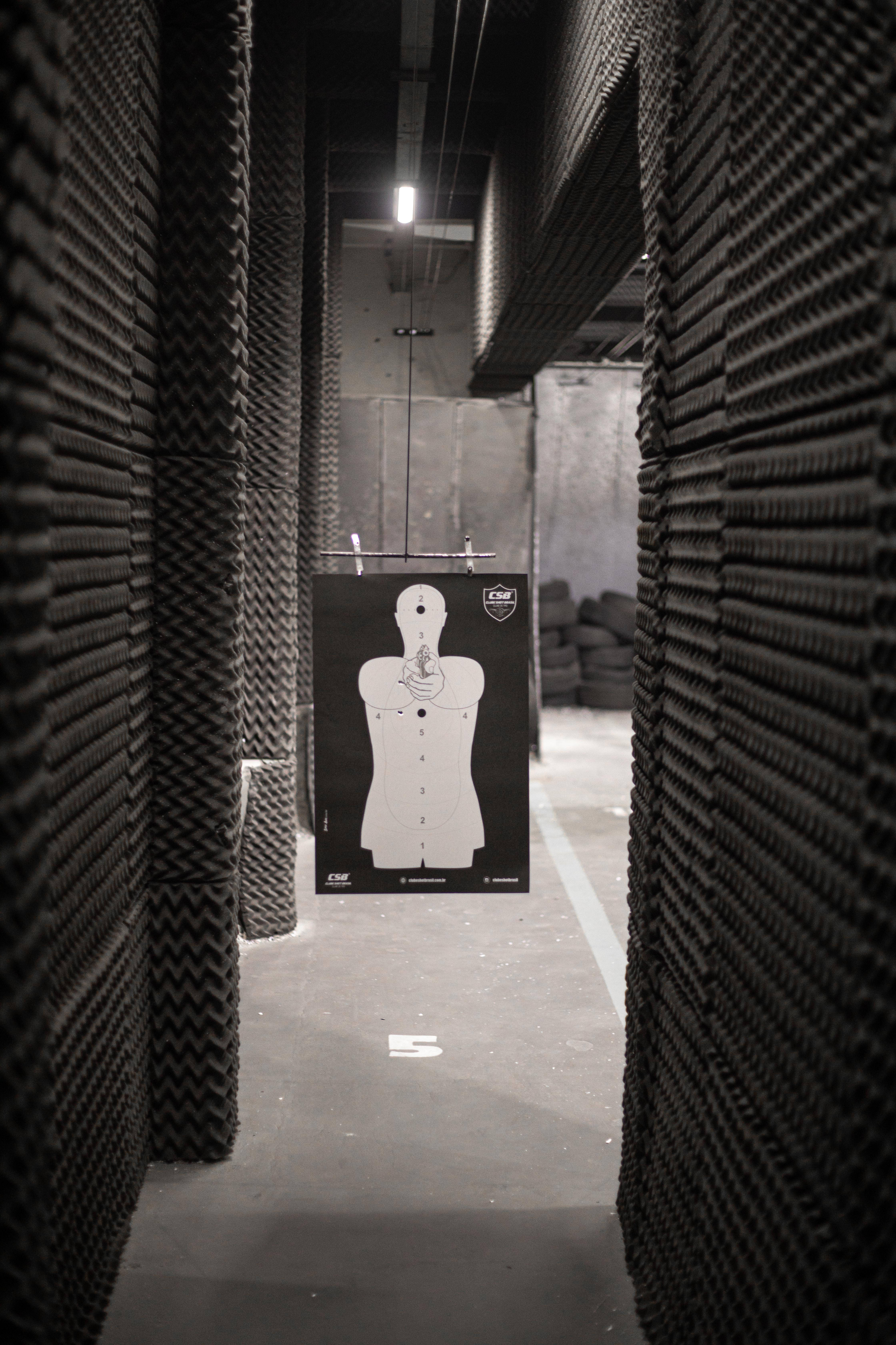 Glock, black and white shot, human silhouette target, 5K Phone Wallpaper