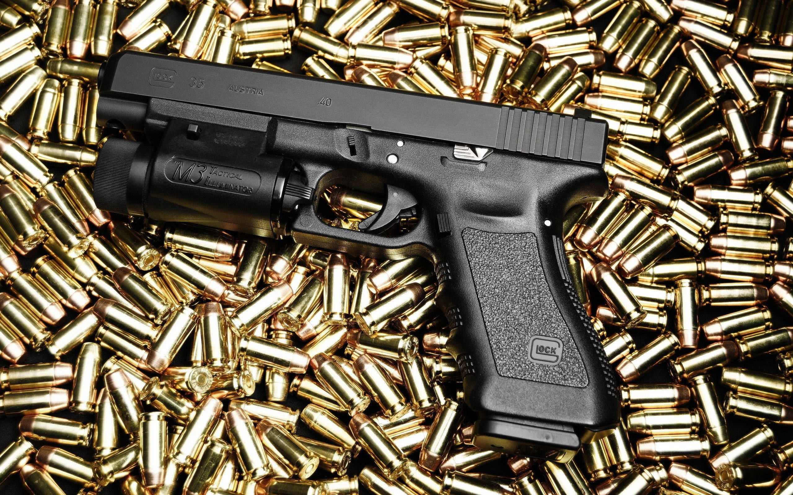 Glock 35, black, semi-automatic pistol, 2K Desktop Wallpaper