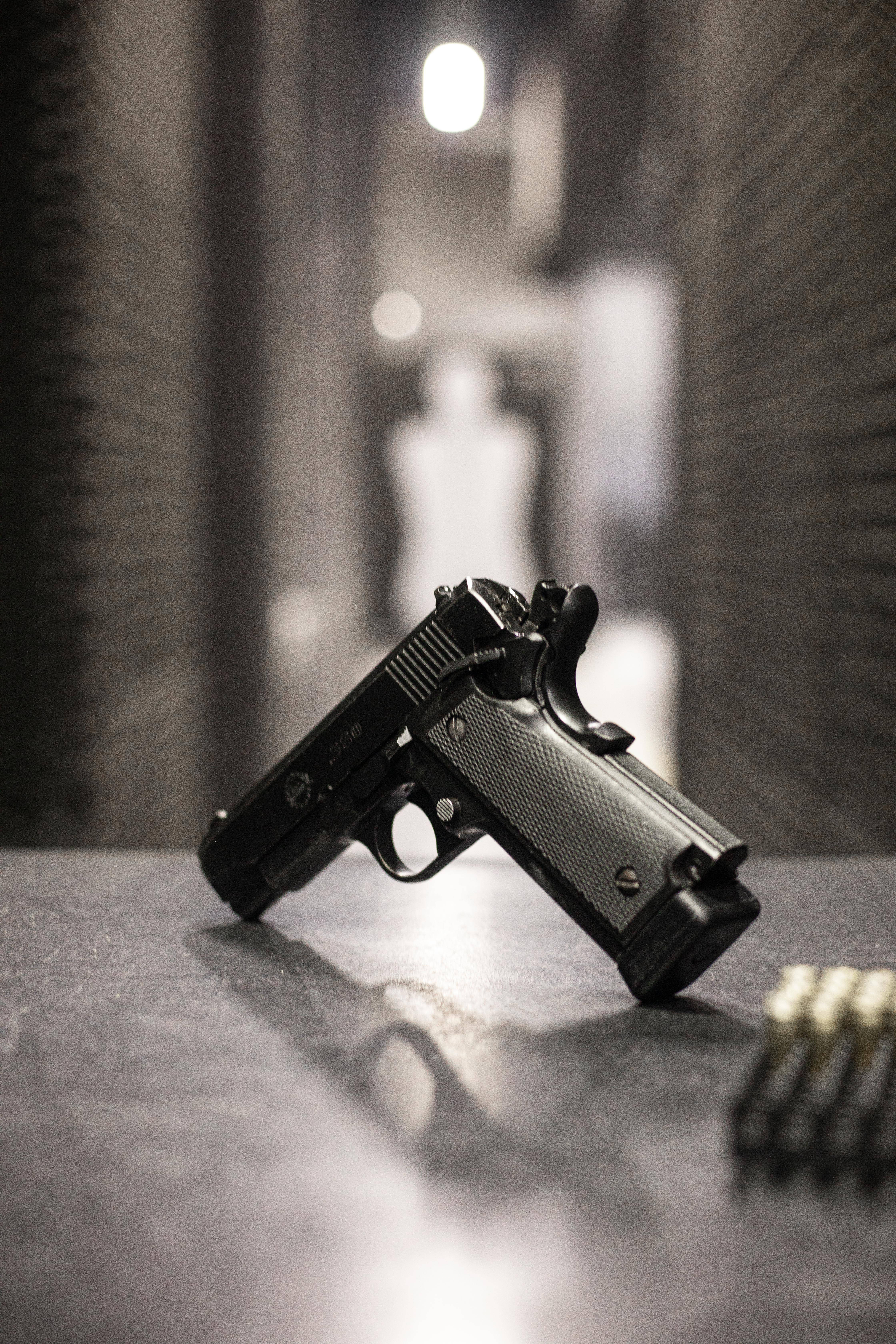 Glock, black handgun, reflective surface, 5K Phone Wallpaper