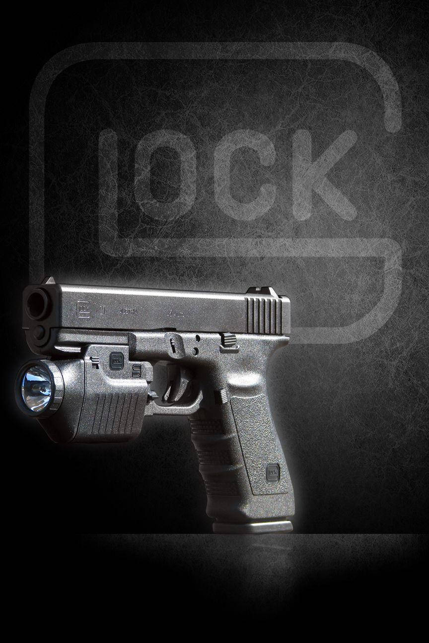 Glock, silver handgun, tactical light, HD Phone Wallpaper