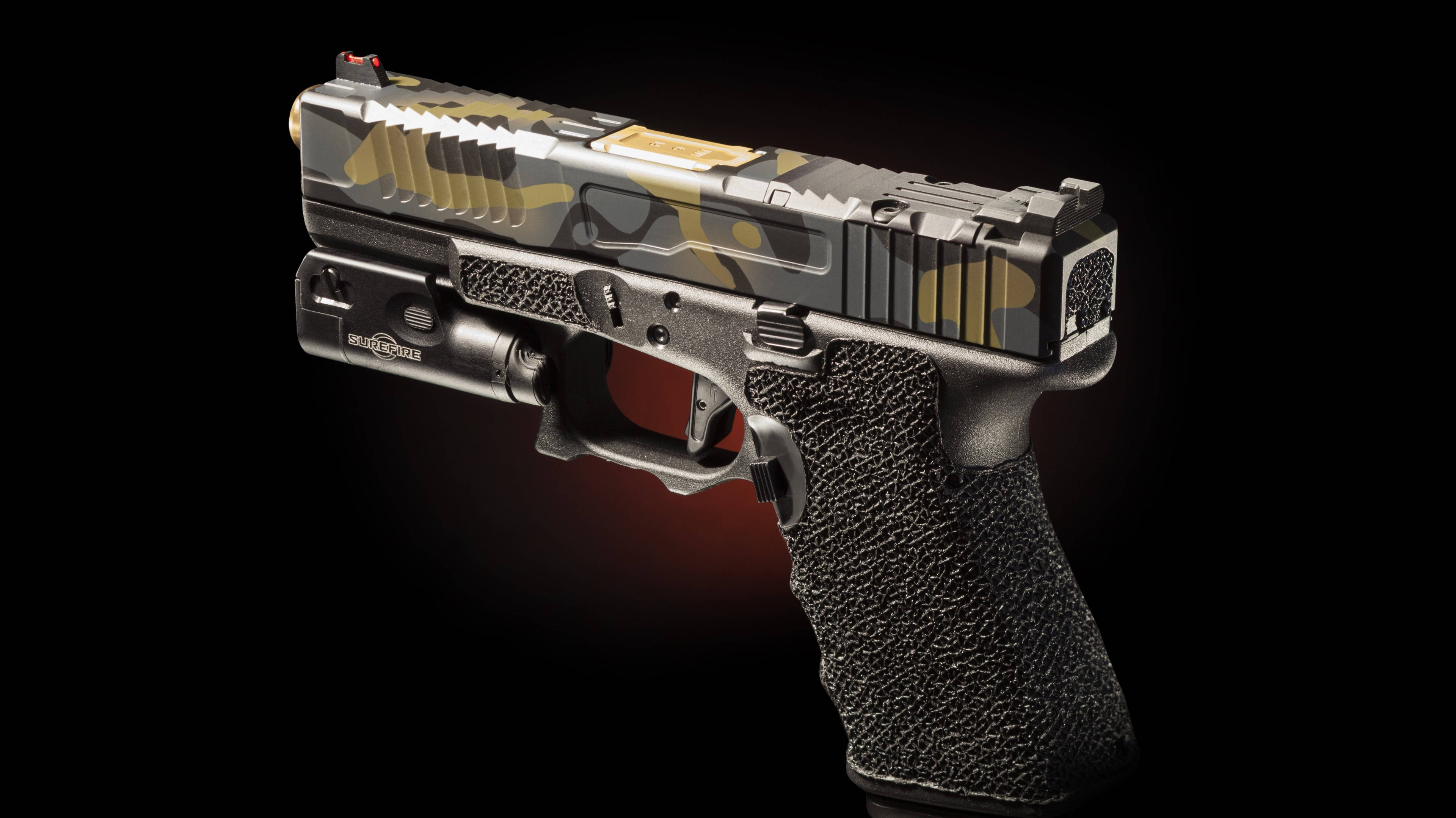 Glock, camo green gray, red trigger, 4K Desktop Wallpaper
