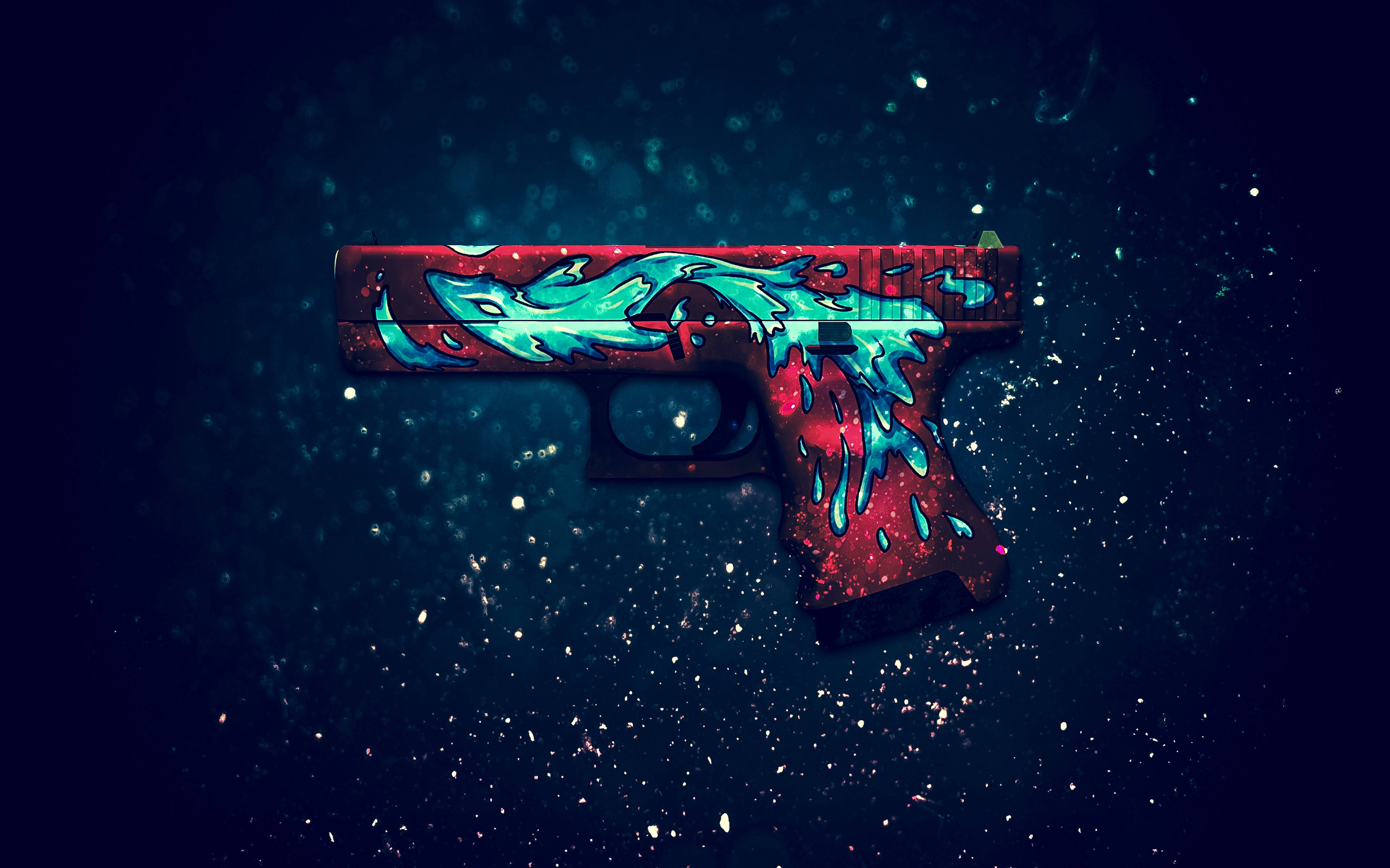 Glock, vibrant red, teal dragon graffiti art, 4K Desktop Wallpaper