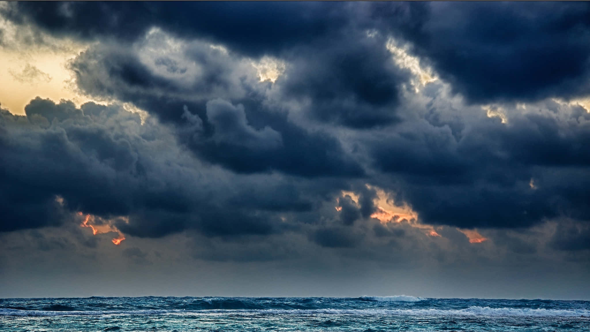 sunset, storm clouds, turbulent ocean, Full HD Desktop Wallpaper