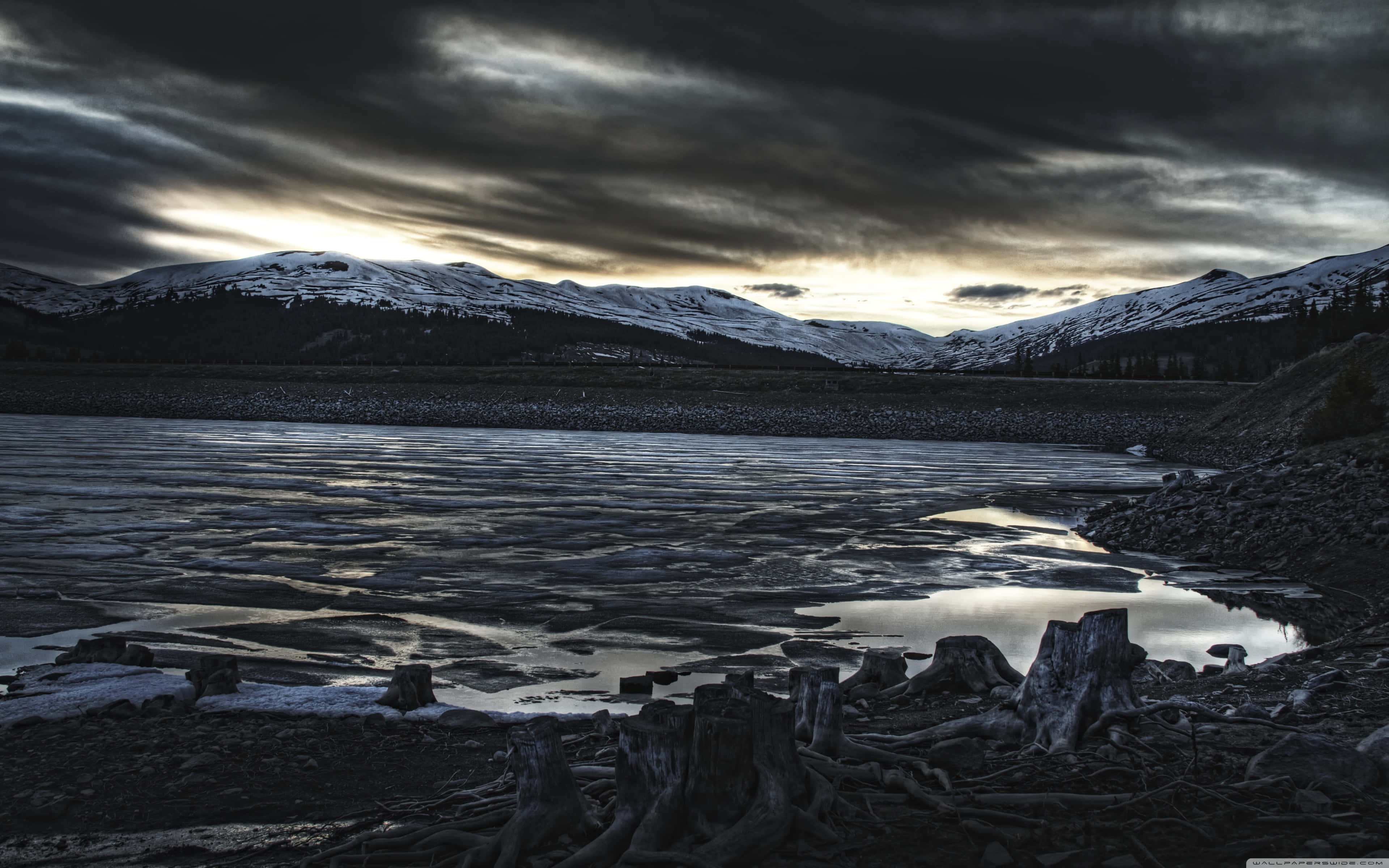 gloomy, dusk, storm clouds, 4K Desktop Wallpaper