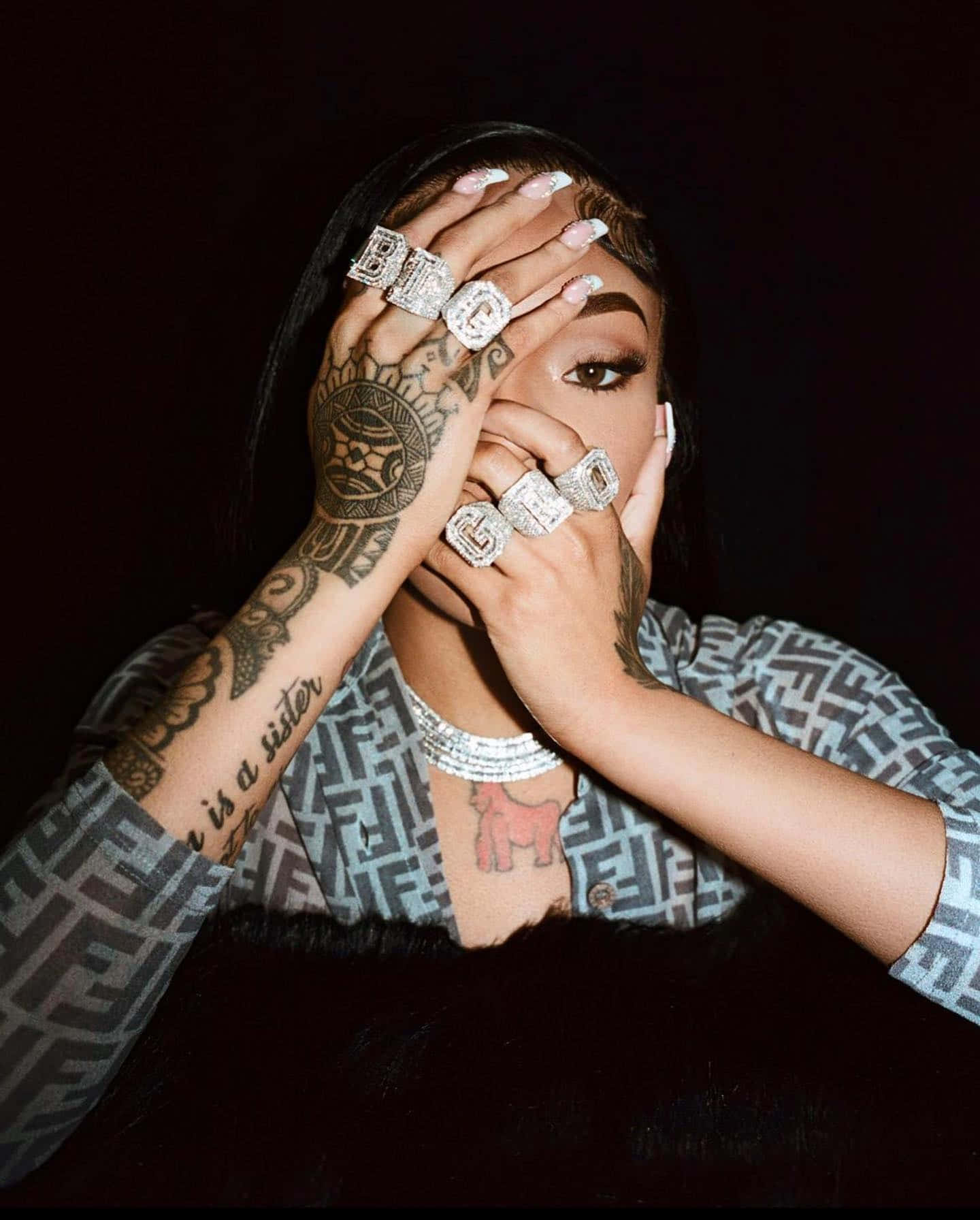 Glorilla, tattoos, diamond rings, HD Phone Wallpaper
