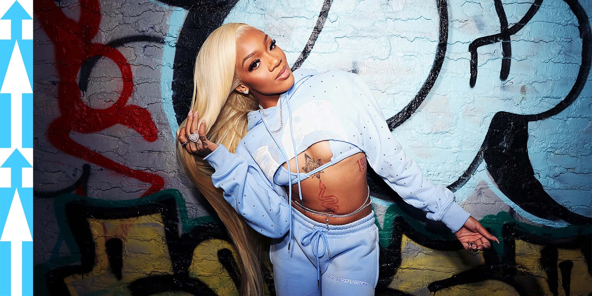 Glorilla, blonde woman, light blue sweatsuit, Full HD Desktop Wallpaper