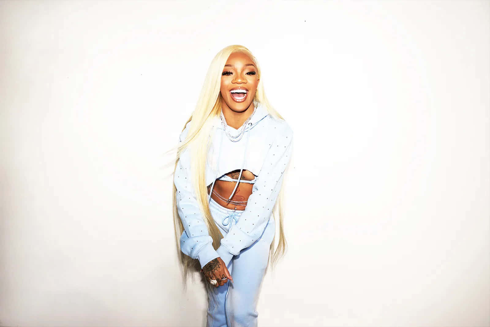 Glorilla, light blue hoodie, matching pants, HD Desktop Wallpaper