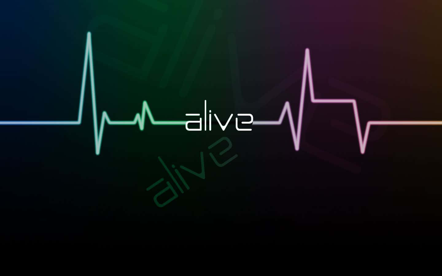 Alive Pulse Neon Art, rainbow heartbeat line, dark gradient background, HD Desktop Wallpaper