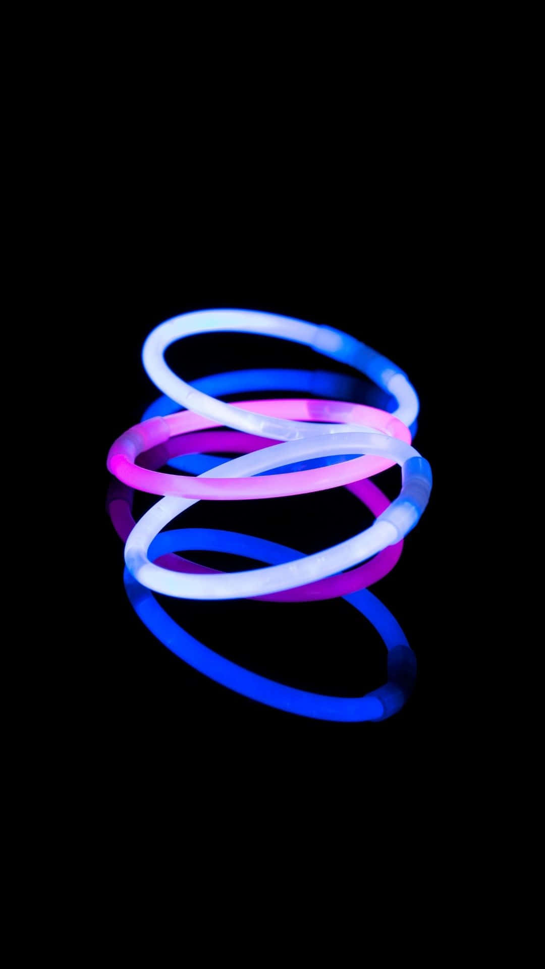 glowing neon bracelets, blue and pink spiral, black background, Full HD Phone Wallpaper