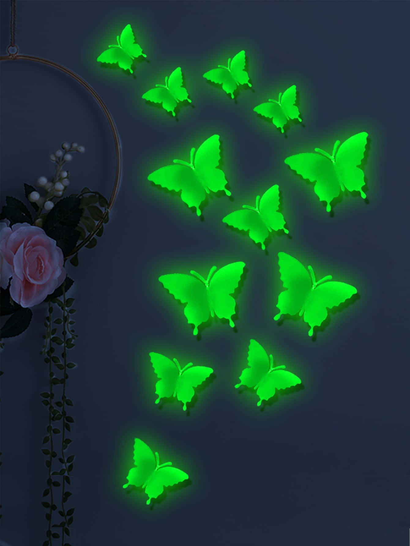 green butterfly, glowing green, dark wall, HD Phone Wallpaper