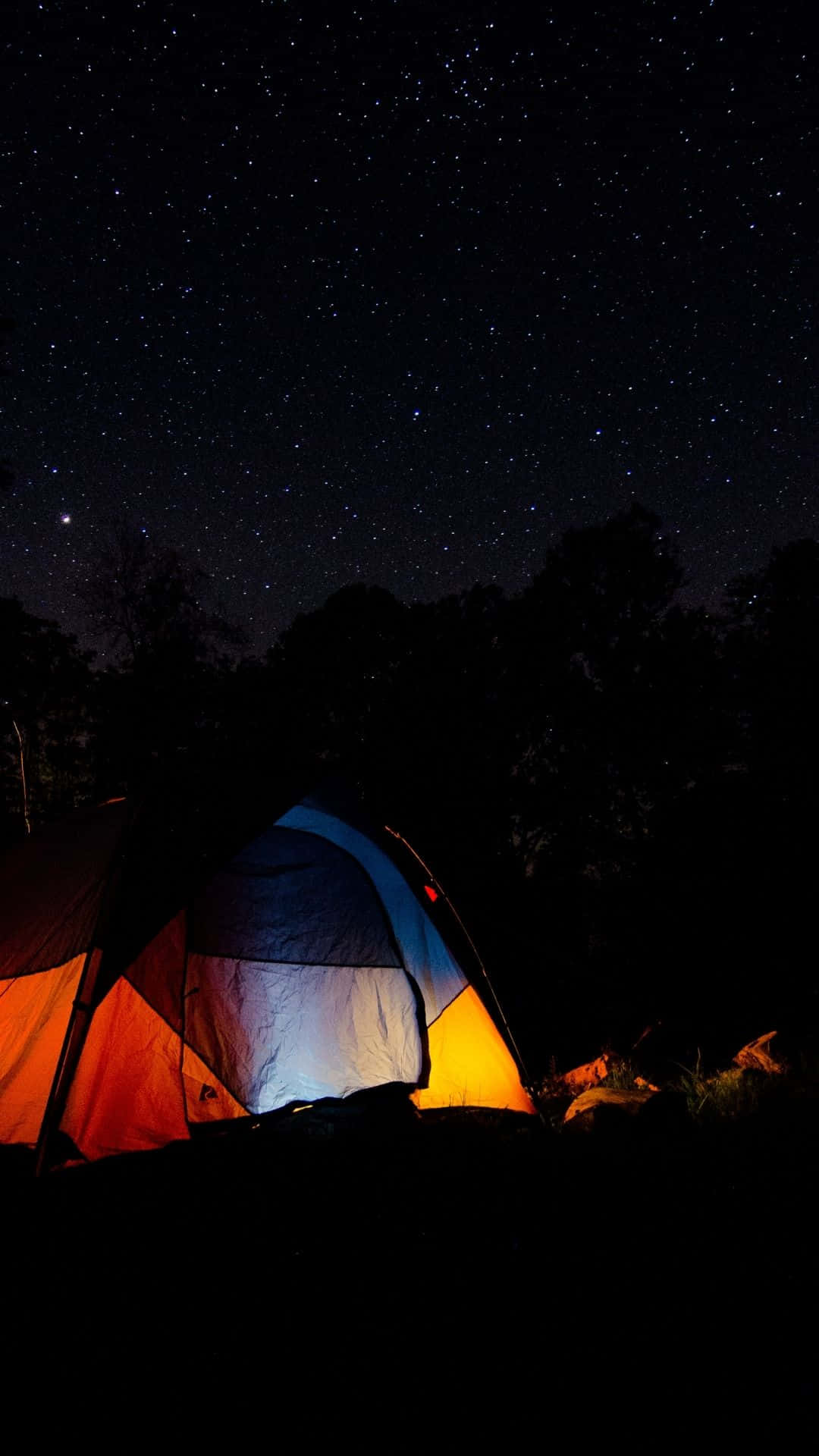 Glow In The Dark, starry night sky, glowing camping tent, Full HD Phone Wallpaper