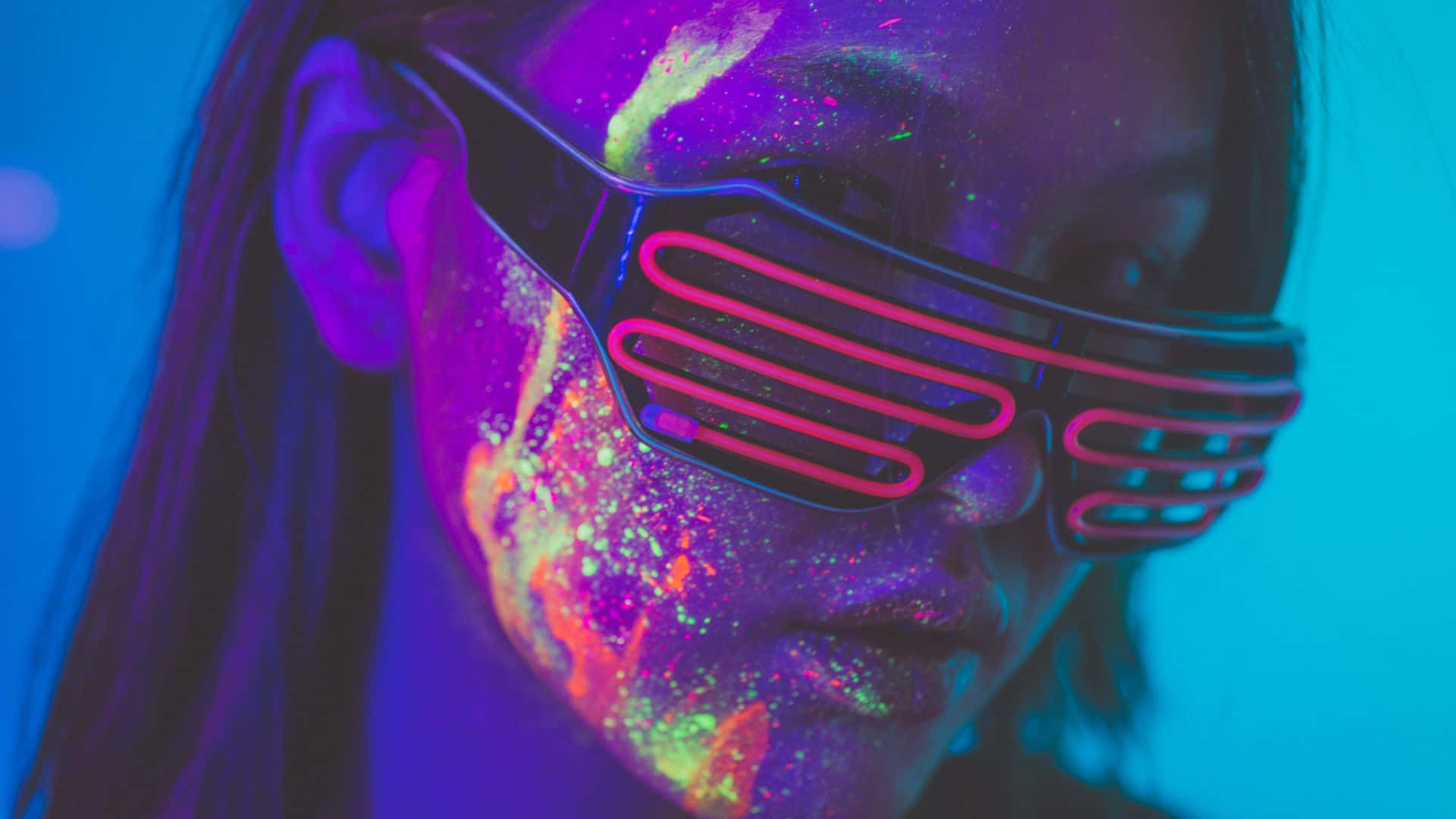 glowing pink shutter shades, neon face paint, ultraviolet light, Full HD Desktop Wallpaper