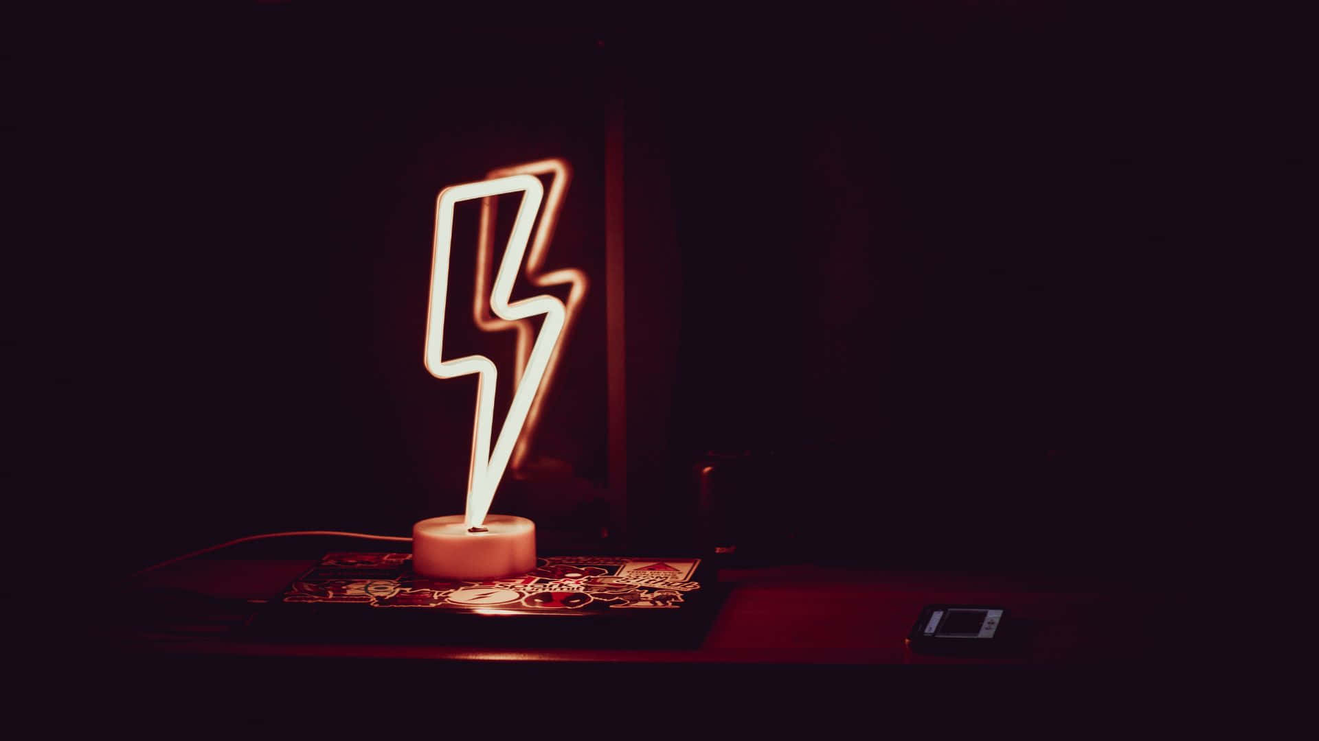 glow in the dark, neon lightning bolt lamp, warm light, Full HD Desktop Wallpaper