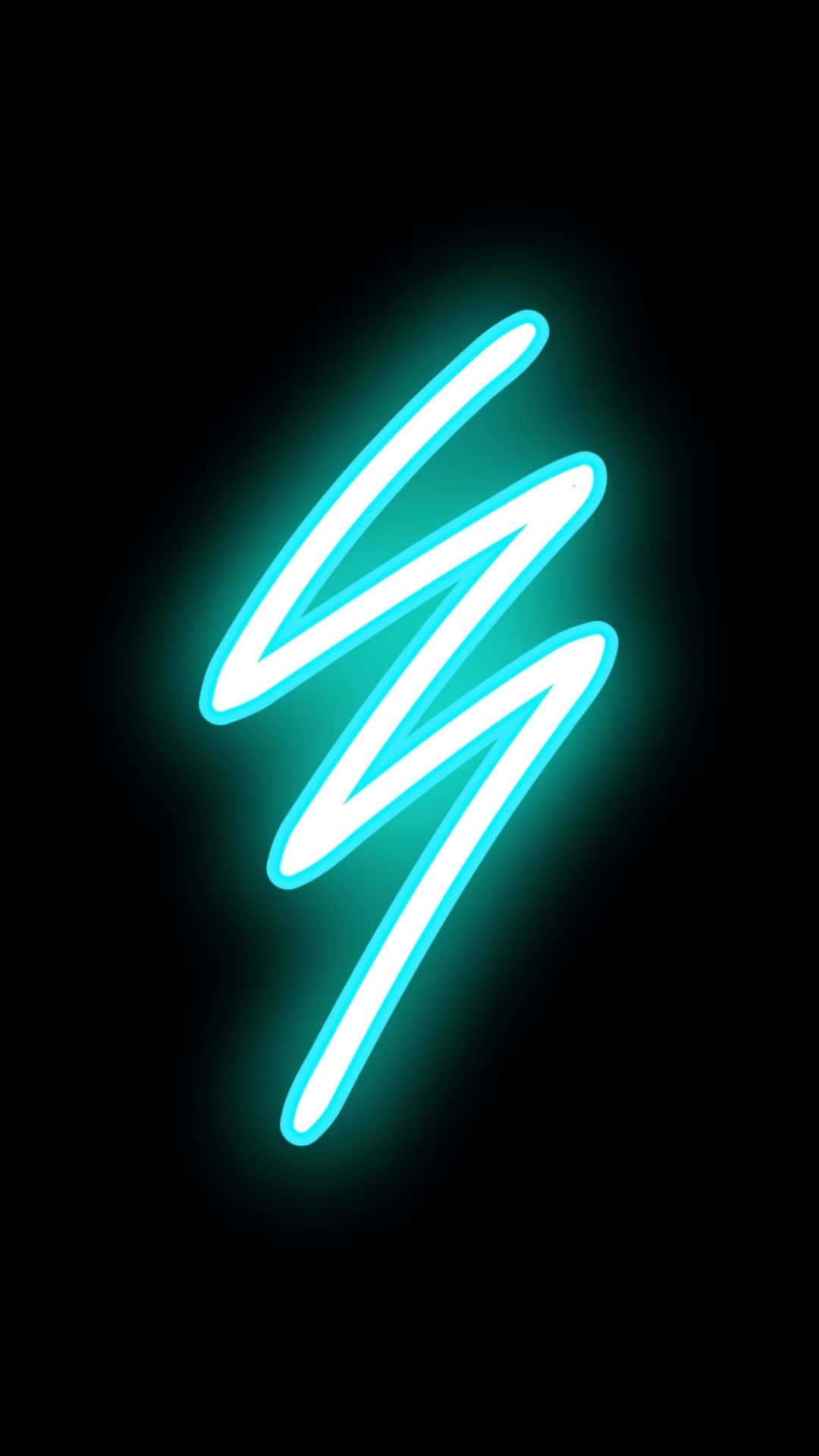 glowing cyan neon lightning bolt, pure black background, Night Sky, Full HD Phone Wallpaper