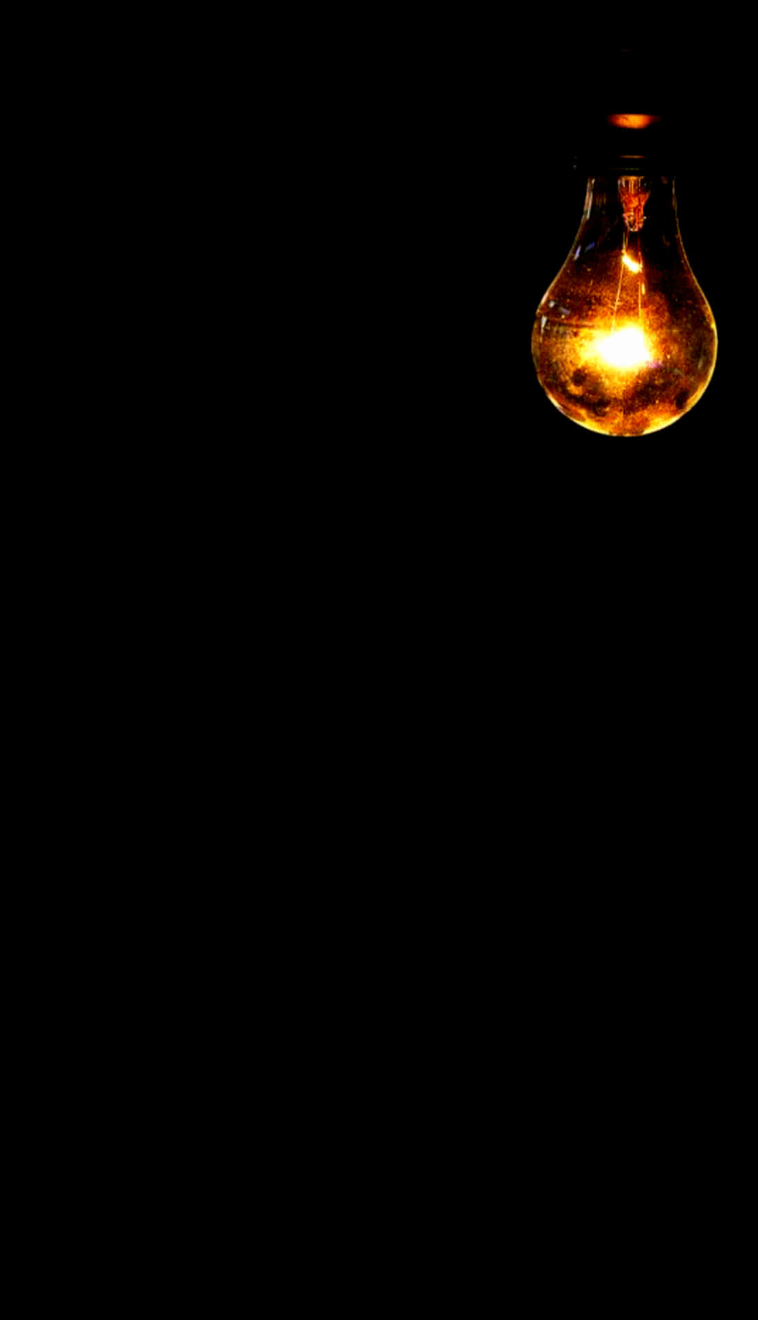 incandescent bulb, warm golden light, absolute darkness, Full HD Phone Wallpaper