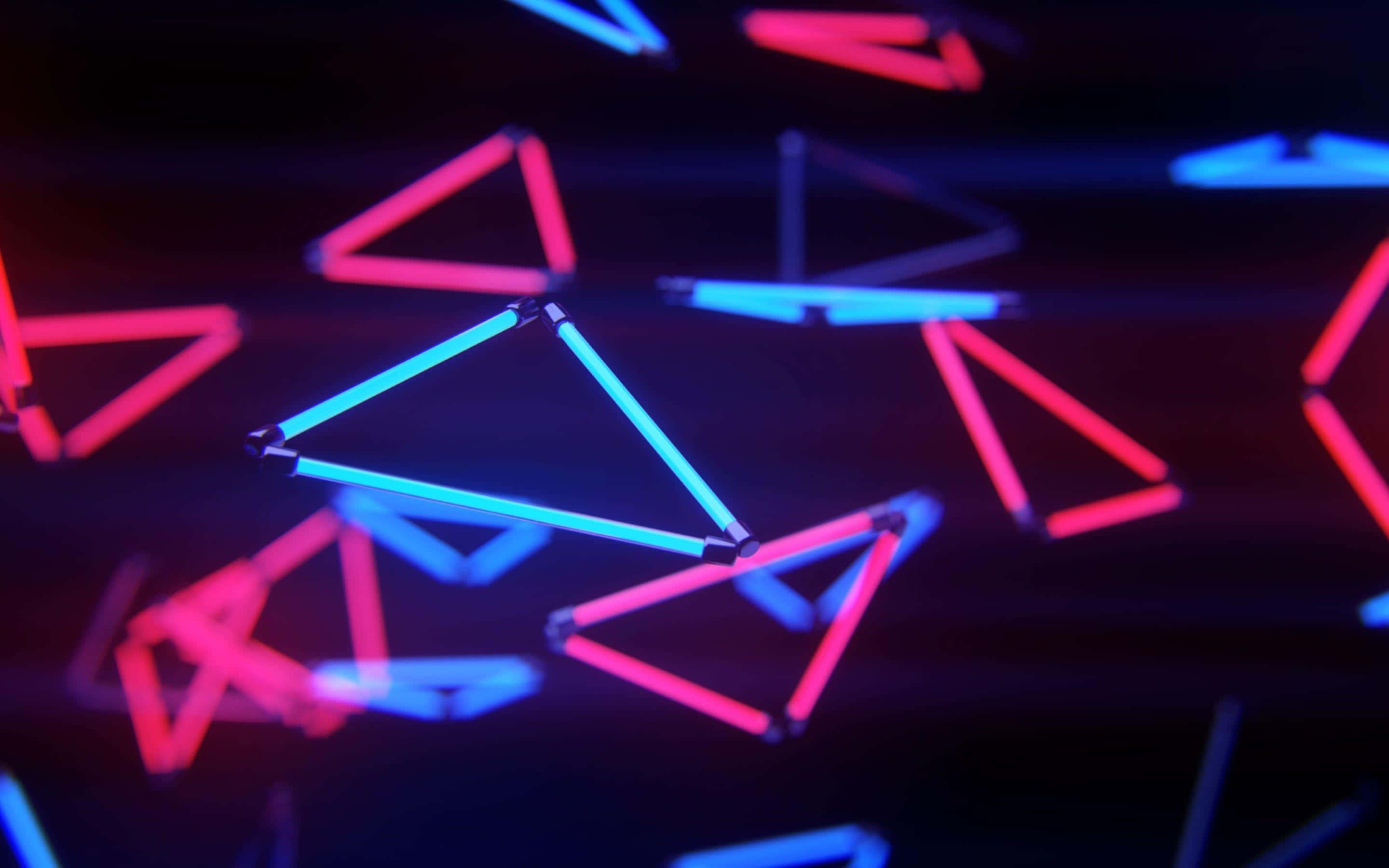 neon pink, neon pink and blue, triangular lights, 2K Desktop Wallpaper
