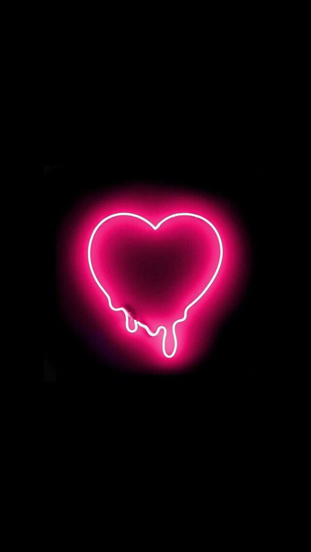 neon pink, glowing pink neon heart, melting drips, Full HD Phone Wallpaper