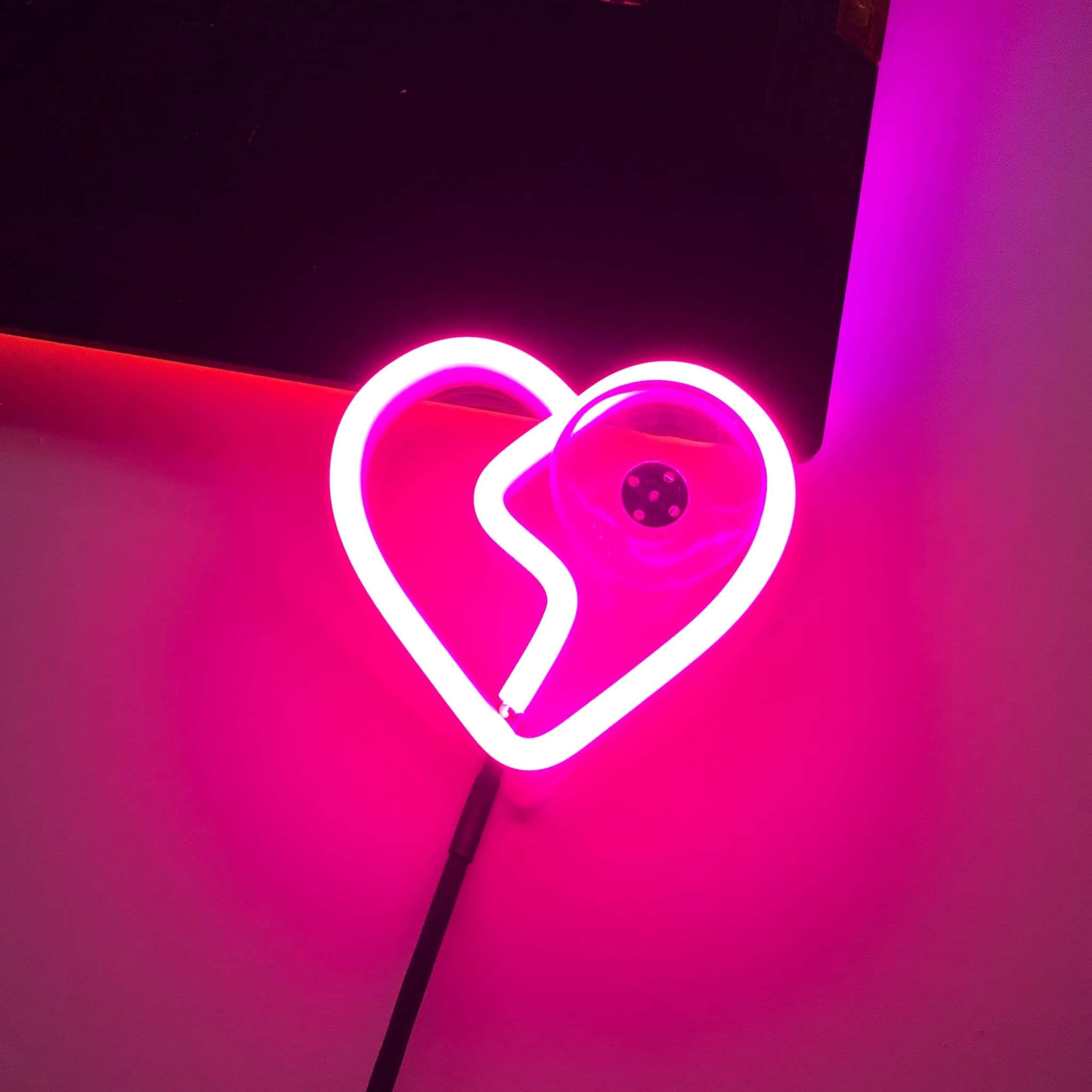 neon pink heart, glowing pink neon sign, broken heart, Full HD Desktop Wallpaper