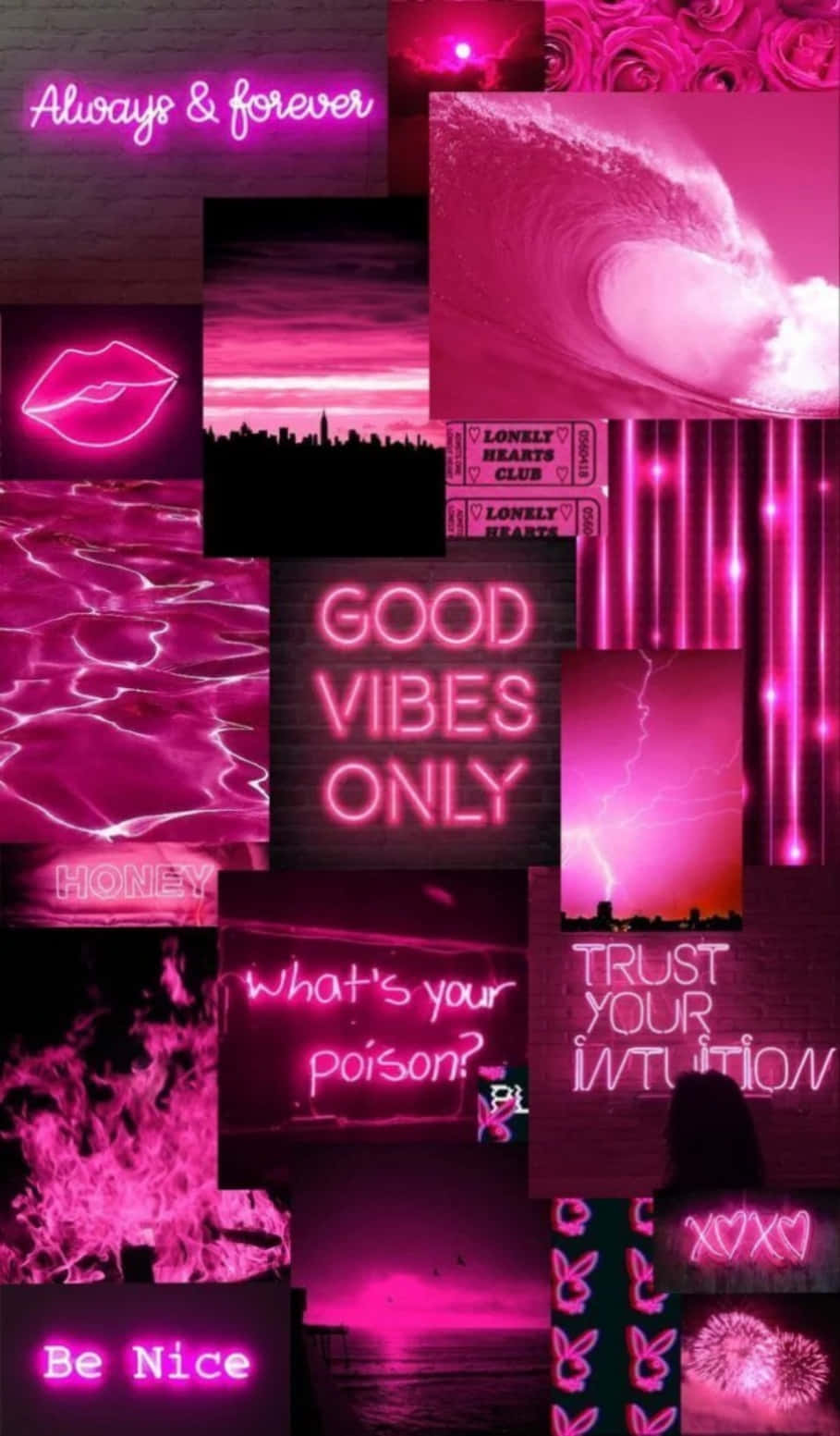 glowing pink aesthetic, neon collage, motivational phrases, HD Phone Wallpaper