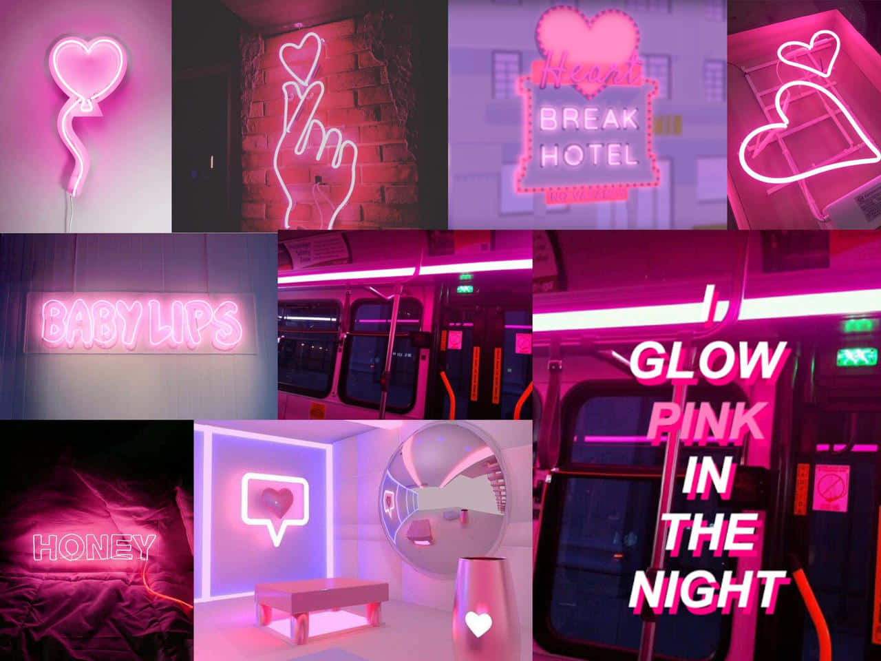 neon pink, hearts, fingers, HD Desktop Wallpaper