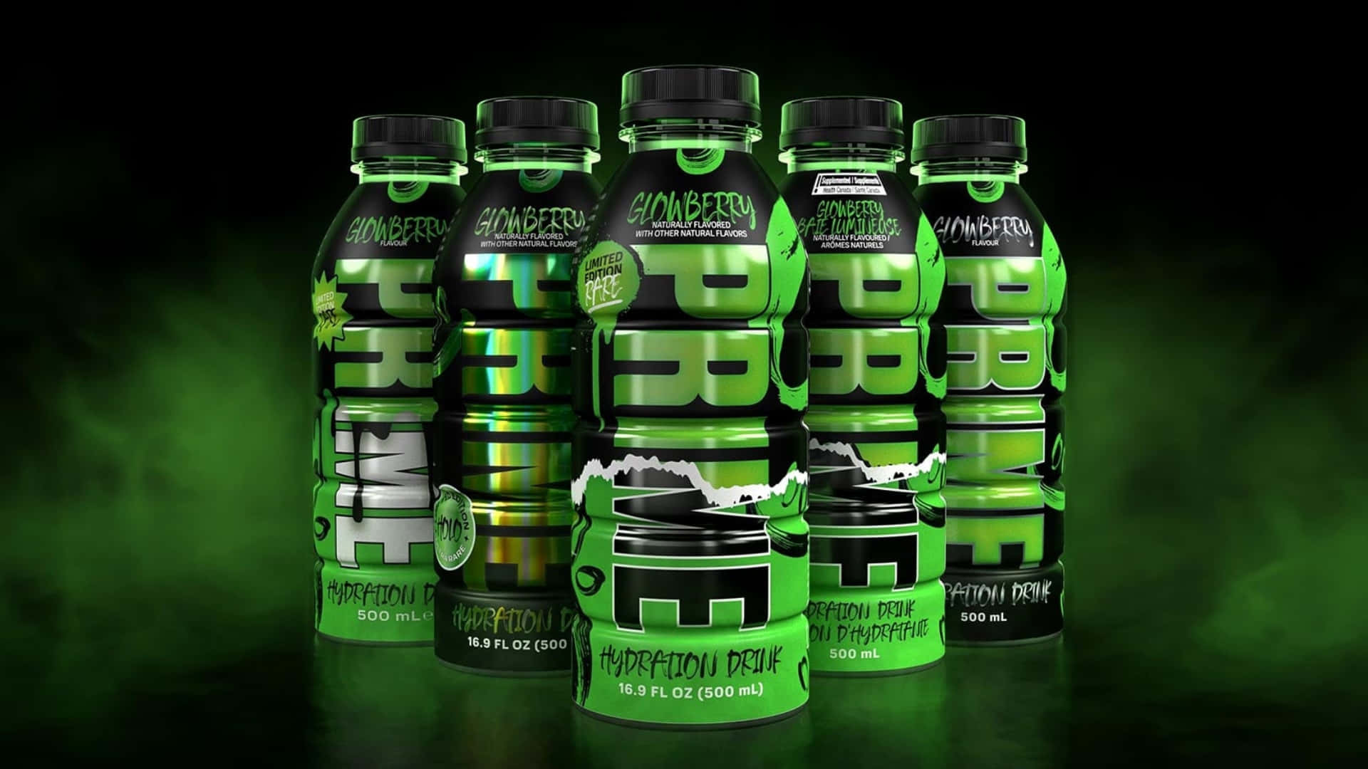 Glowberry Prime, glowing green, hydration drink bottles, Full HD Desktop Wallpaper