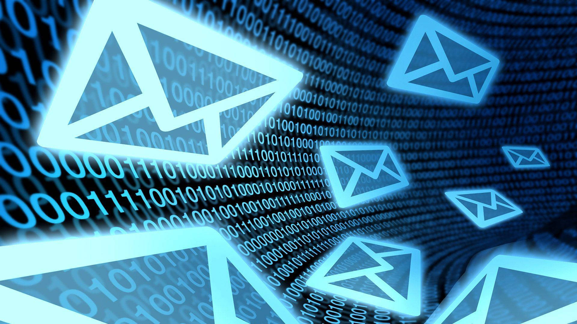 Gmail, cyber envelopes, glowing blue email icons, Full HD Desktop Wallpaper