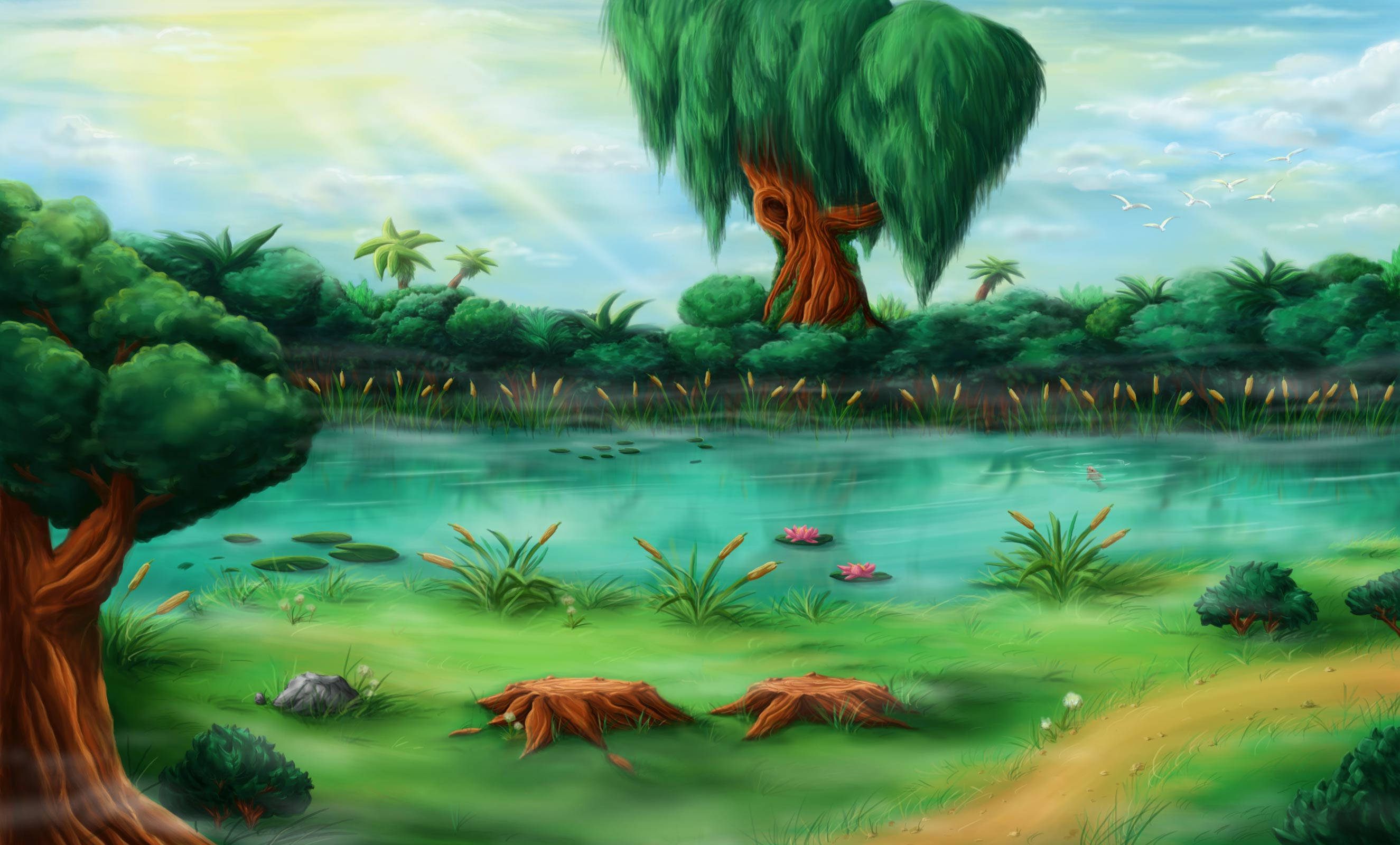 Gmail, forest, pond, 2K Desktop Wallpaper