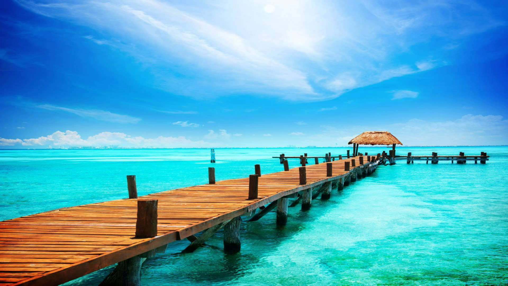 Gmail, beach paradise, wooden pier, Full HD Desktop Wallpaper