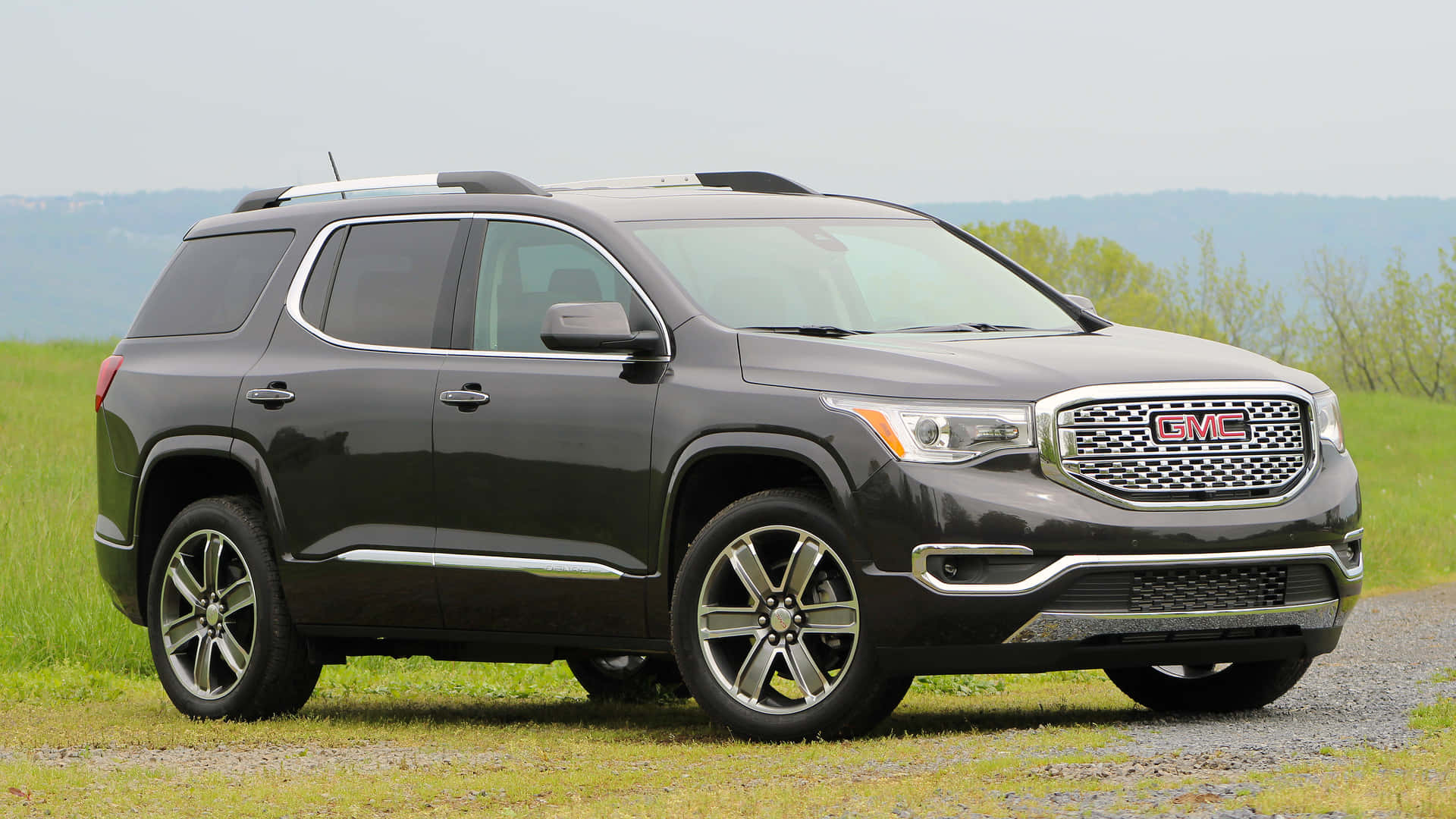 GMC Acadia, dark gray, gravel path, Full HD Desktop Wallpaper