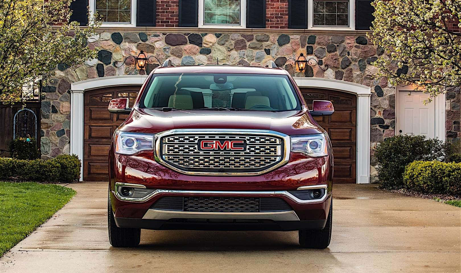 GMC Acadia, maroon, concrete driveway, HD Desktop Wallpaper