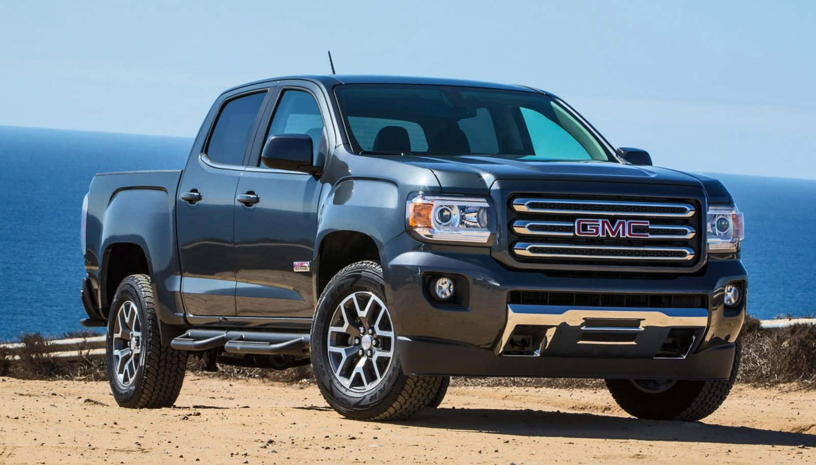 GMC Canyon, dark gray, sandy cliff, HD Desktop Wallpaper