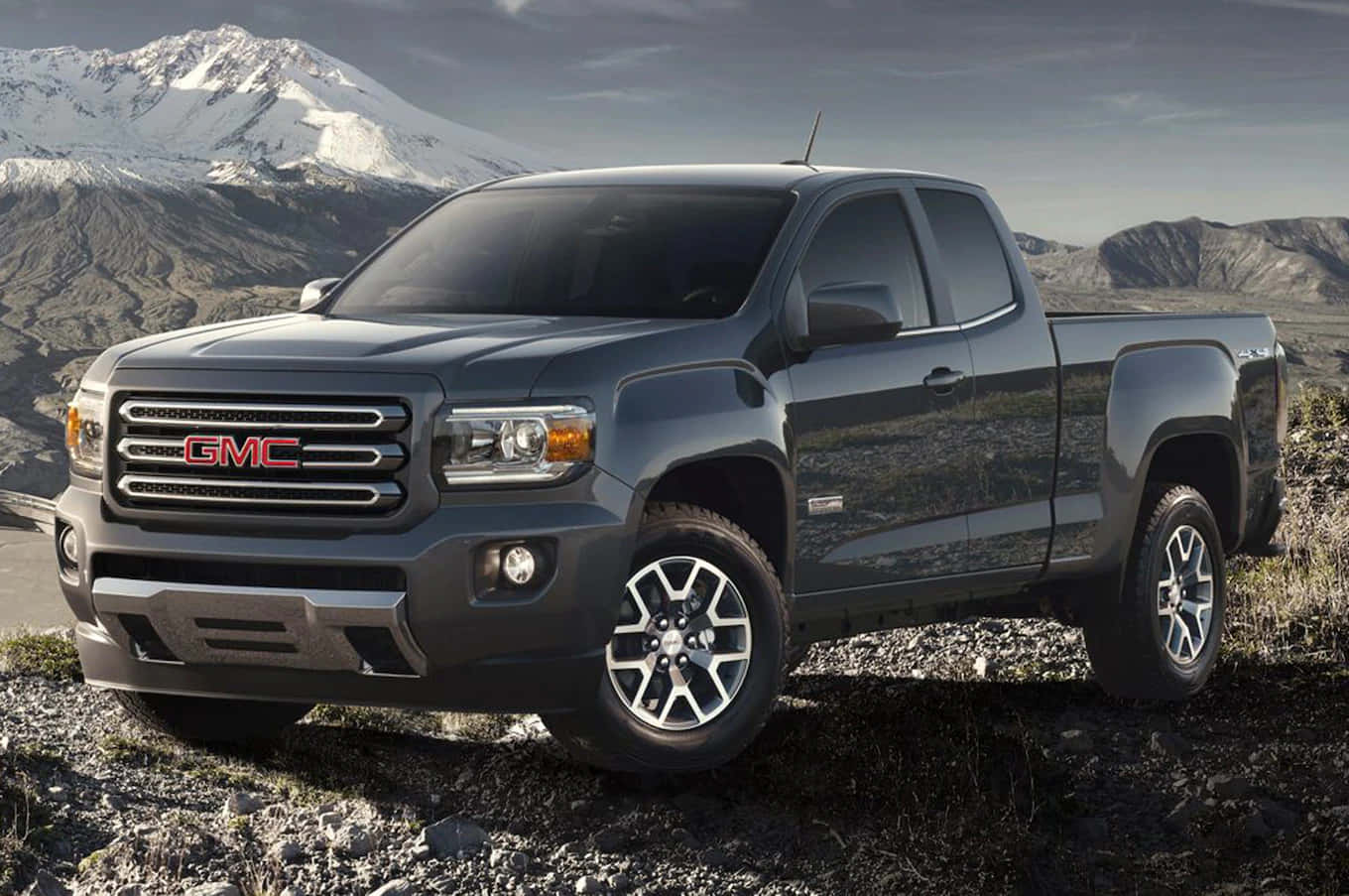 GMC Canyon, dark gray, rocky terrain, HD Desktop Wallpaper
