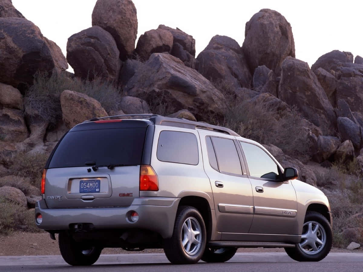 GMC Envoy, silver, paved road, SD Desktop Wallpaper