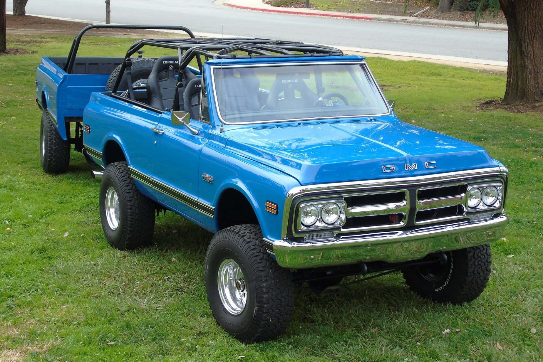 GMC Jimmy, vibrant blue, chrome grille, HD Desktop Wallpaper