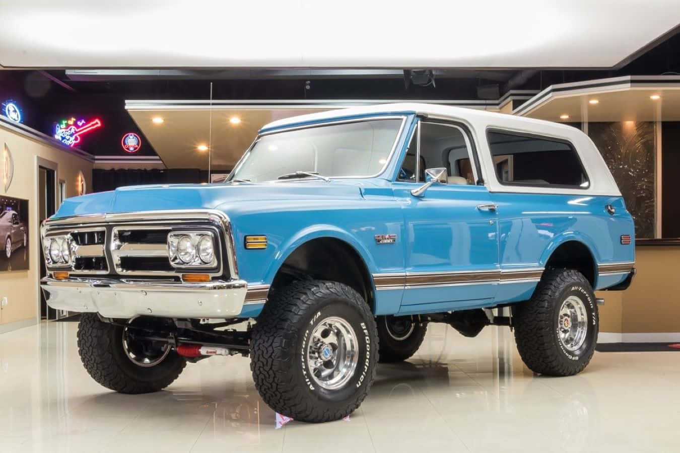 GMC Jimmy, vibrant blue, chrome accents, HD Desktop Wallpaper