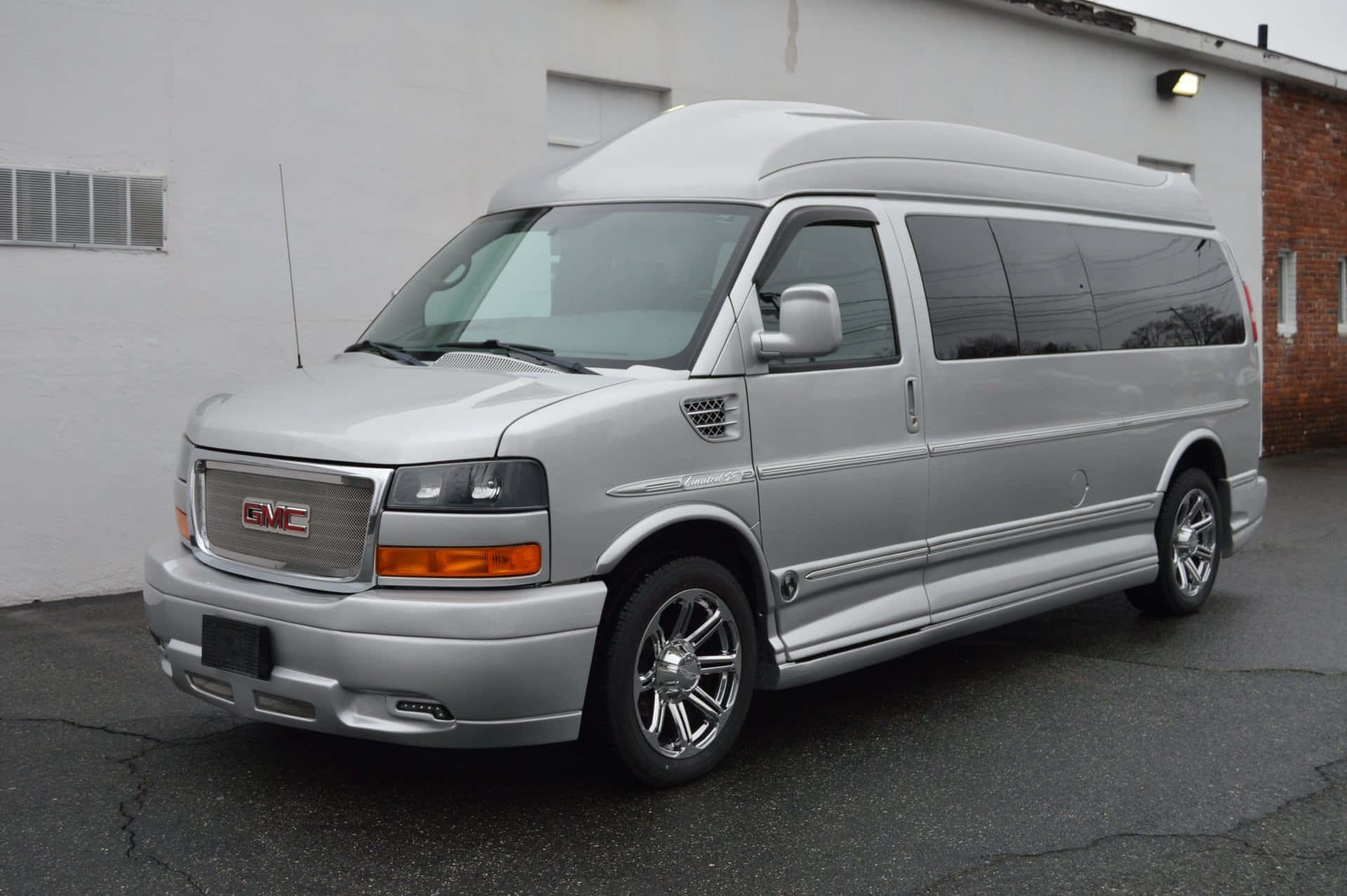 GMC Savana, silver, asphalt, Full HD Desktop Wallpaper