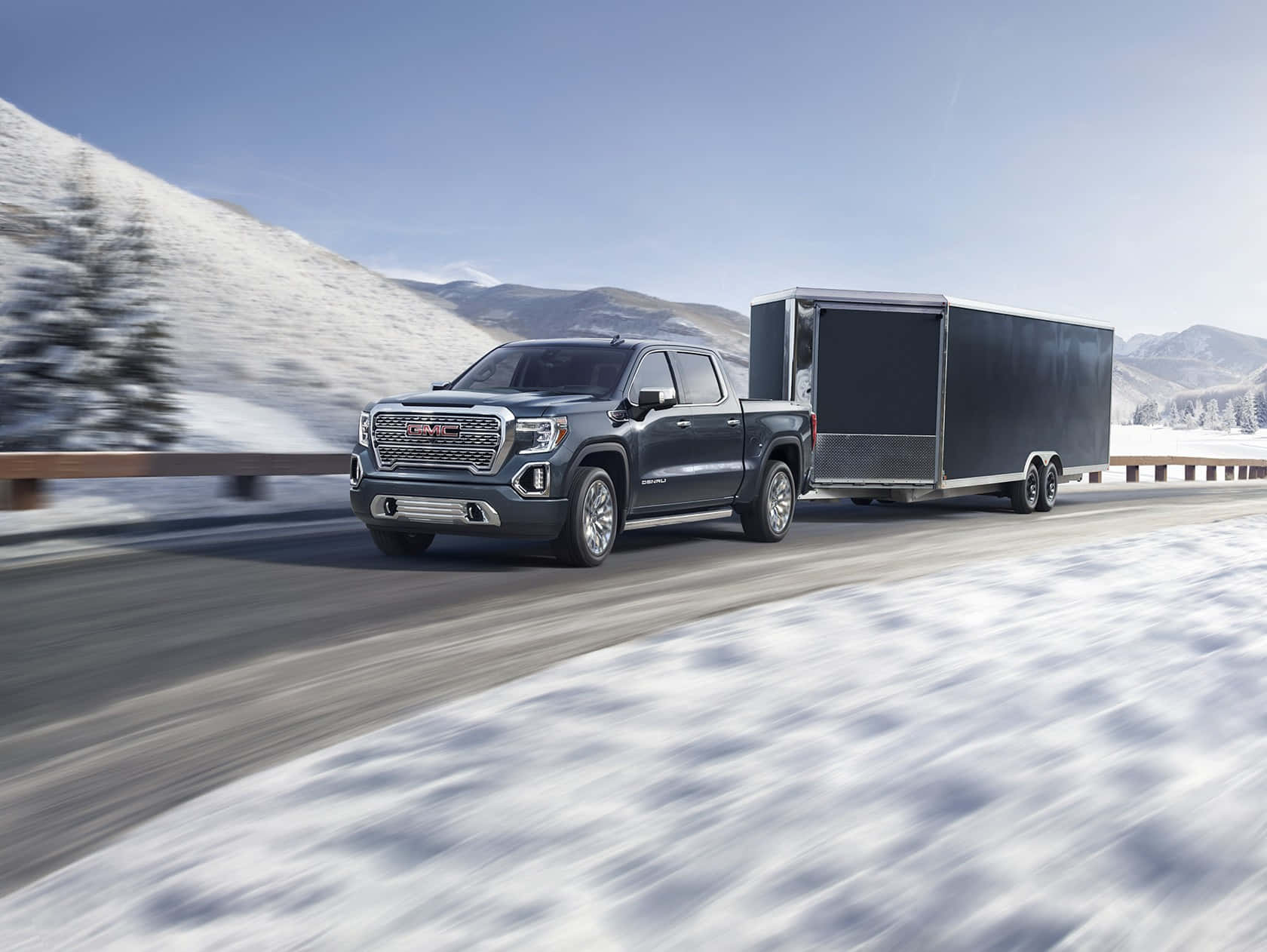 GMC Sierra, dark gray, black trailer, HD Desktop Wallpaper