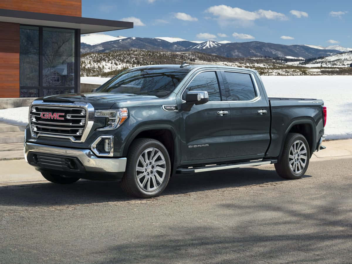 GMC Sierra, dark gray, snowy driveway, SD Desktop Wallpaper